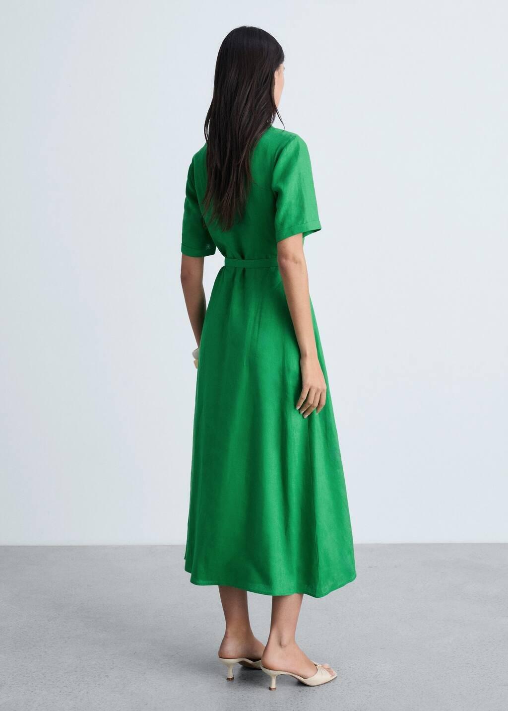 Green Belt Linen Dress, , large image number 5