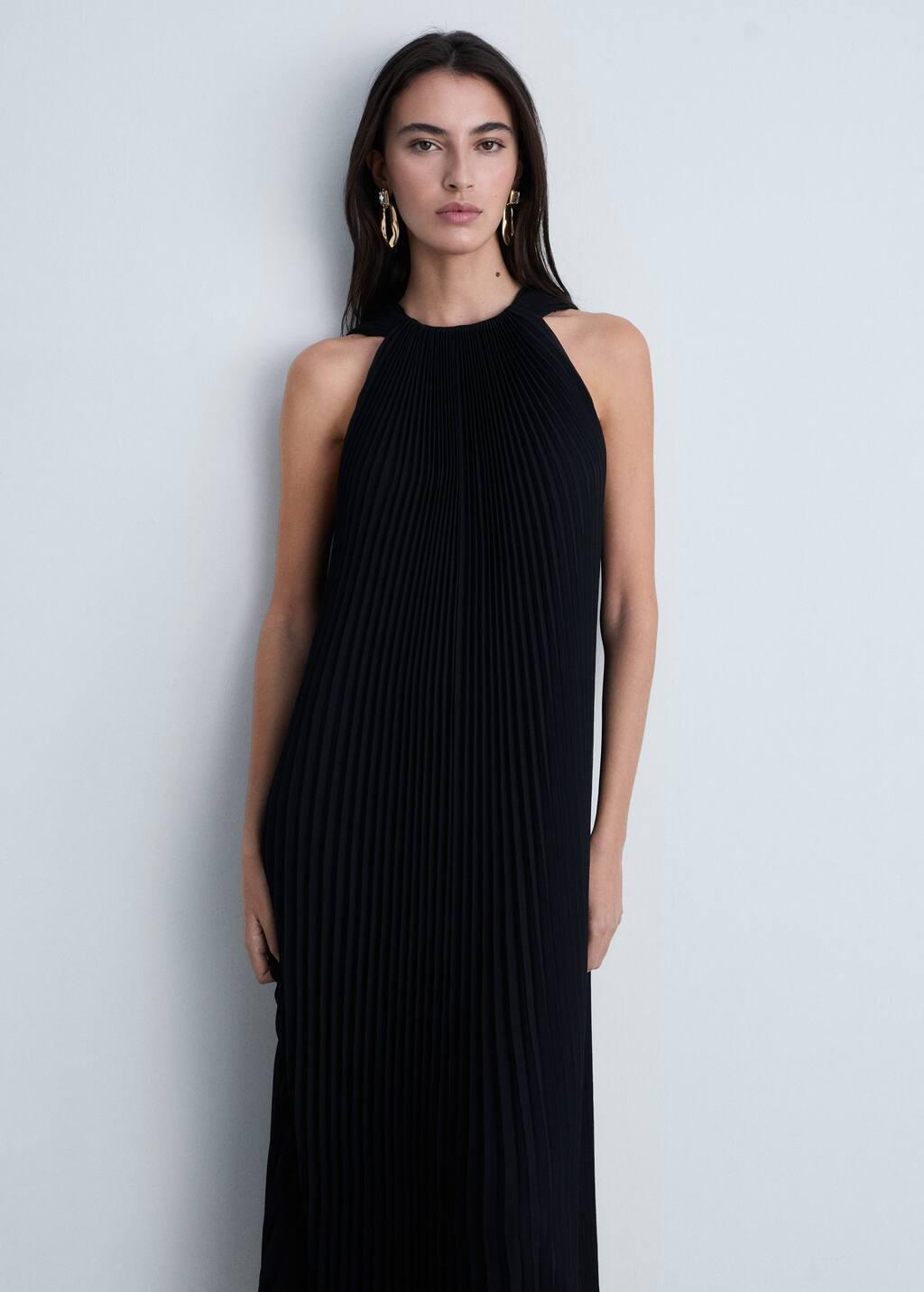 Black Pleated Long Dress, , medium