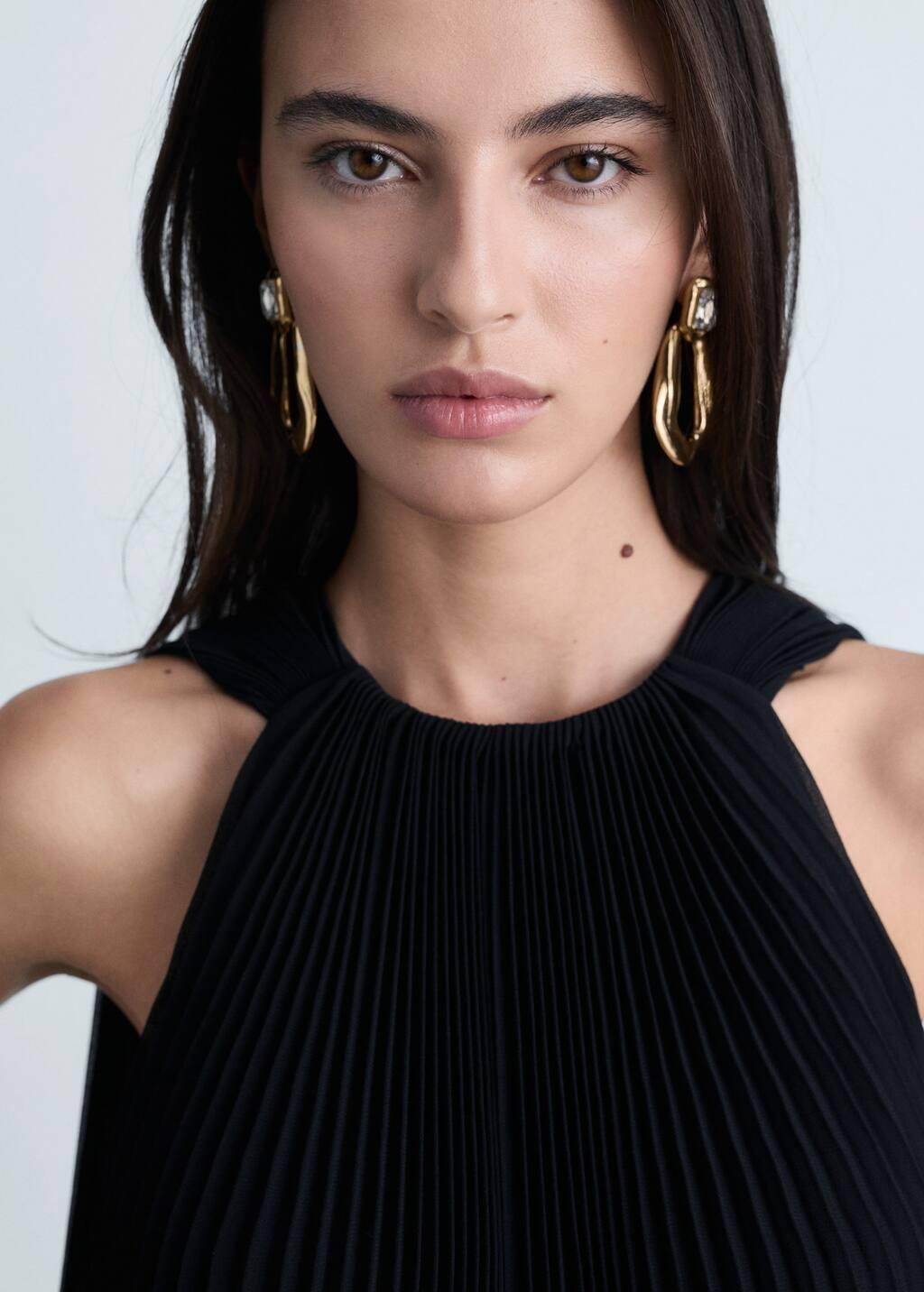 Black Pleated Long Dress, , large image number 1