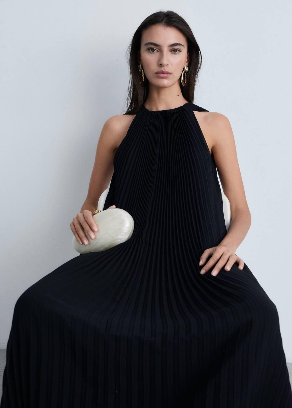 Black Pleated Long Dress, , large image number 3