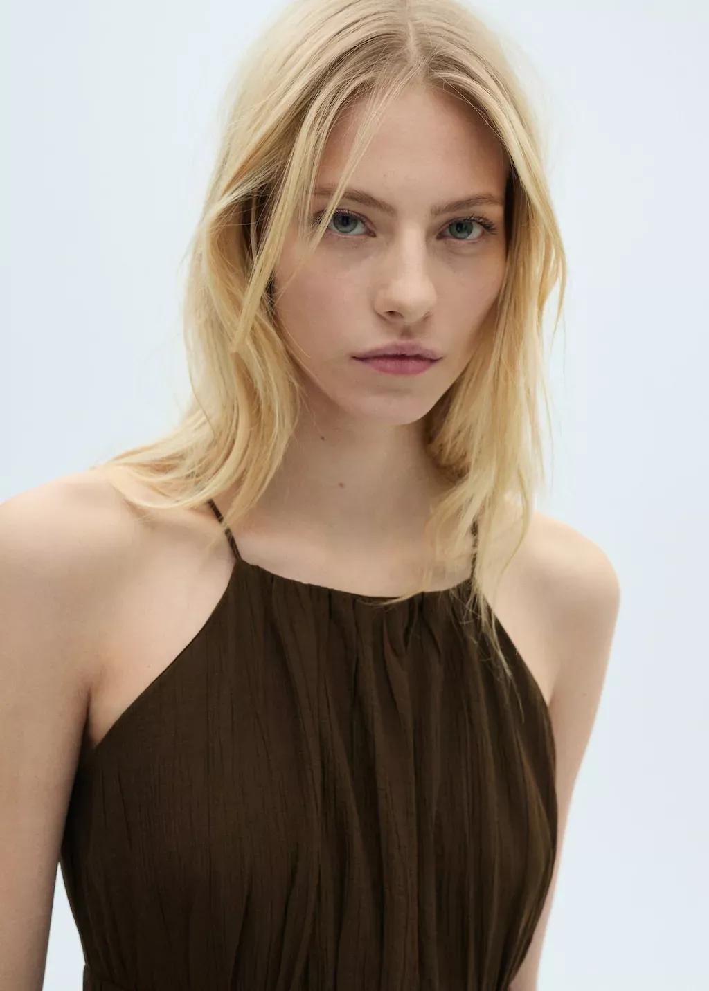 Brown Midi-Dress With Gathered Waist, , large image number 1