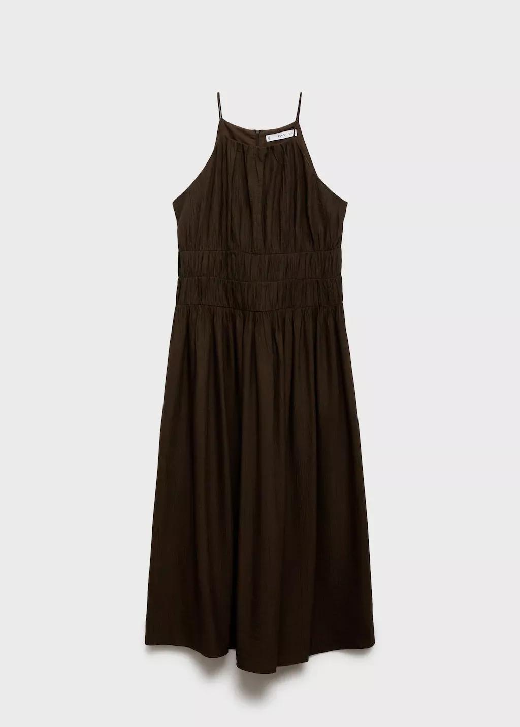 Brown Midi-Dress With Gathered Waist, , large image number 4