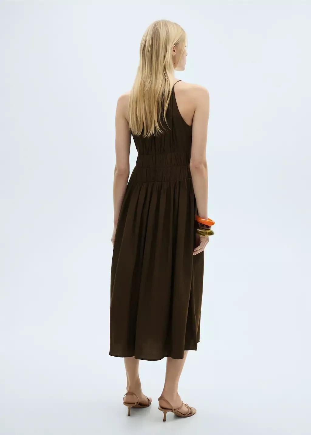 Brown Midi-Dress With Gathered Waist, , large image number 5