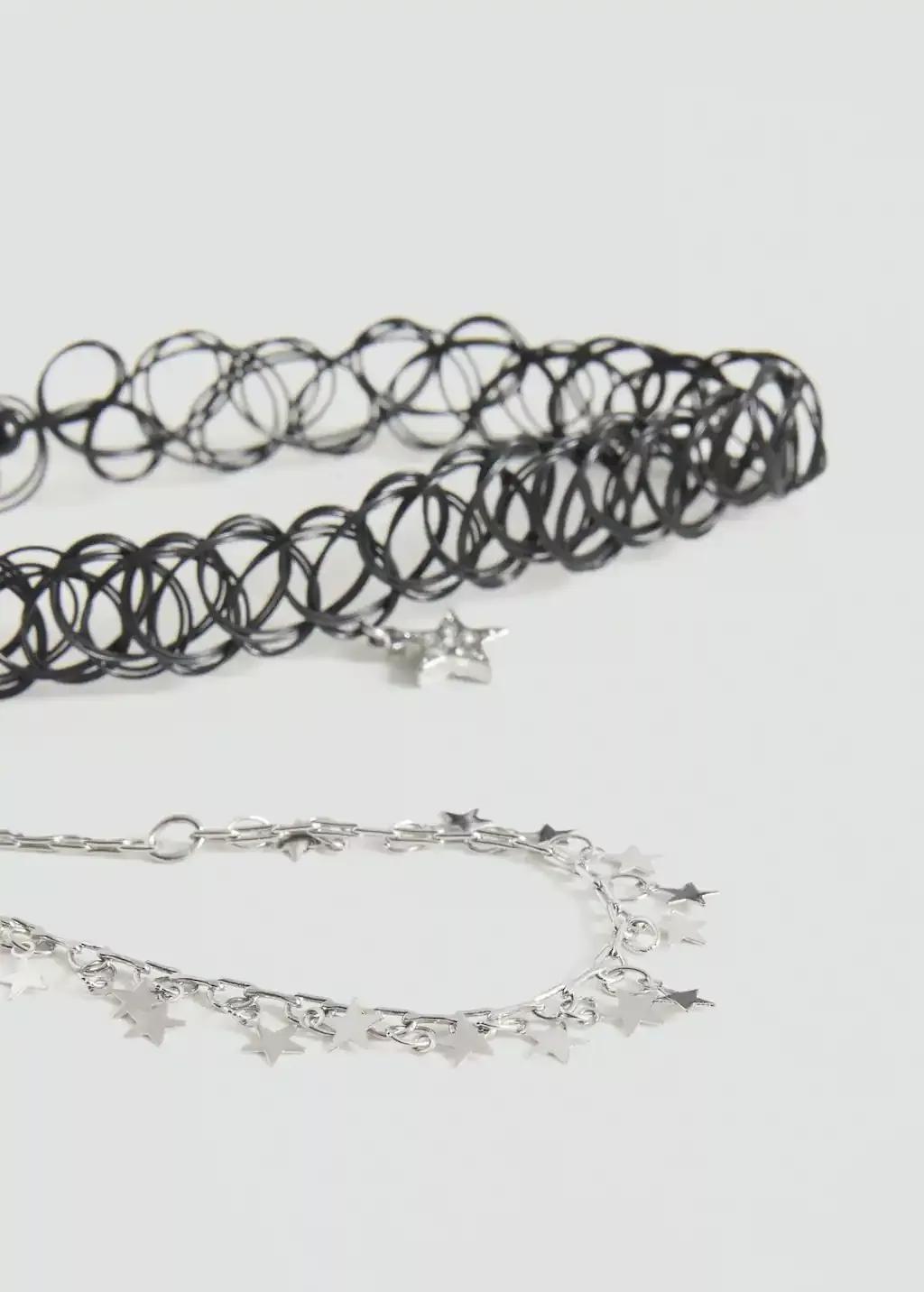 Black Set 2 Combined Necklaces, Black, large image number 1