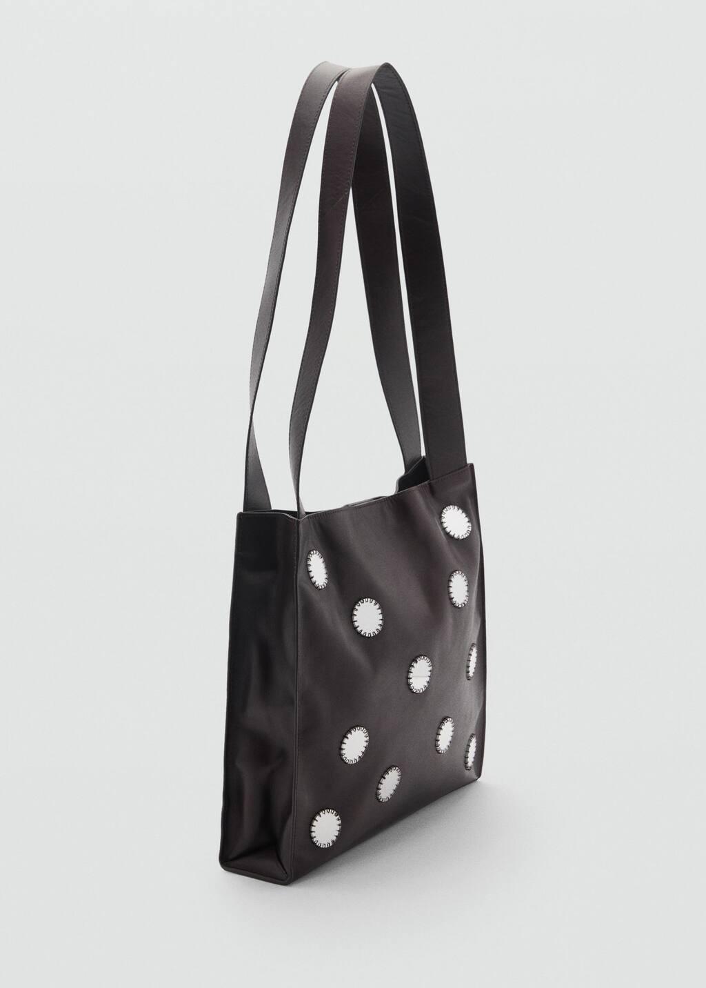 Reflective Embellishment Leather Shoulder Bag, Dark Brown, large image number 0