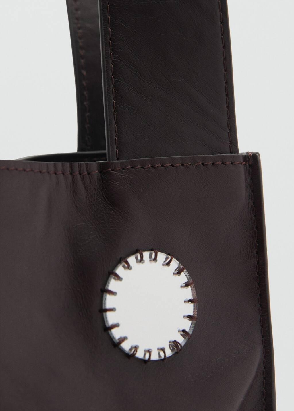 Reflective Embellishment Leather Shoulder Bag, Dark Brown, large image number 1