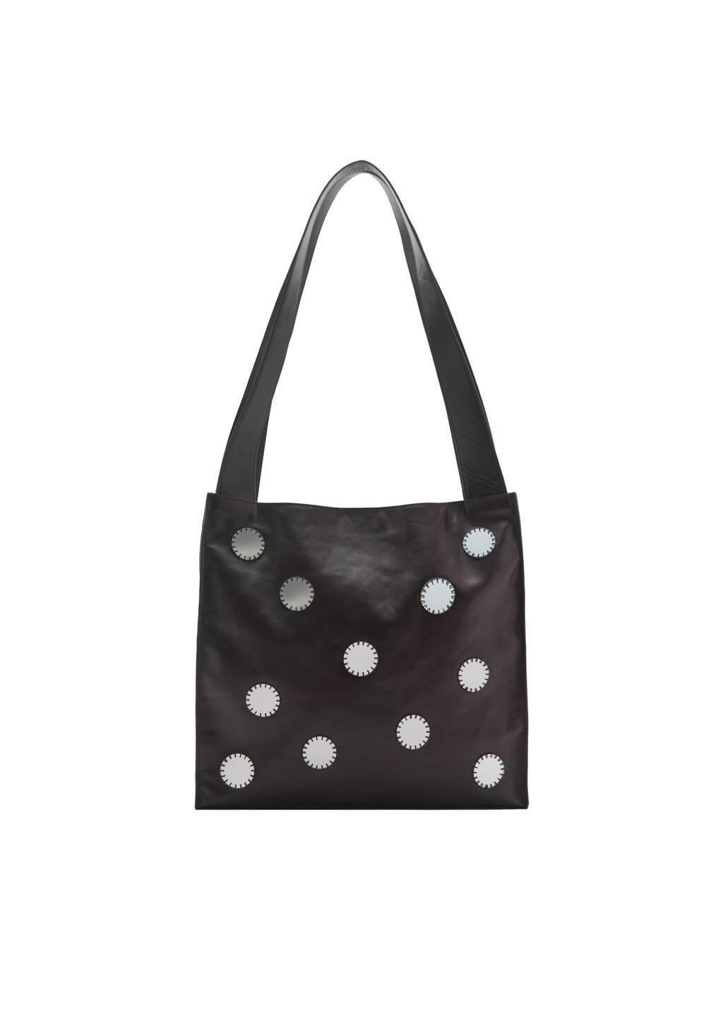 Reflective Embellishment Leather Shoulder Bag, Dark Brown, large image number 2