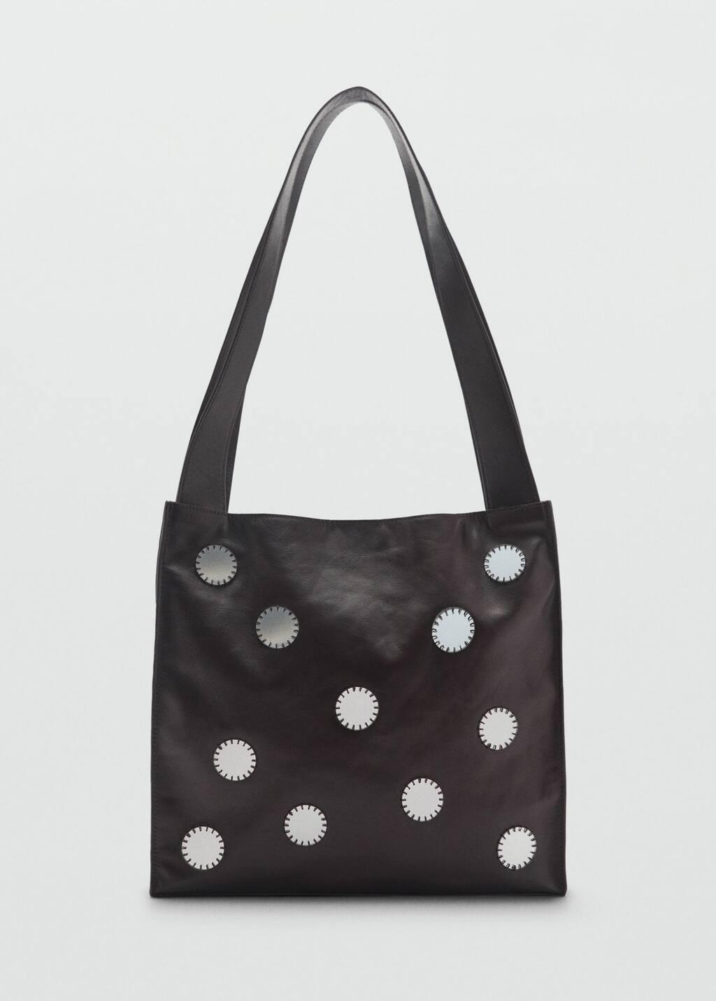Reflective Embellishment Leather Shoulder Bag, Dark Brown, large image number 4