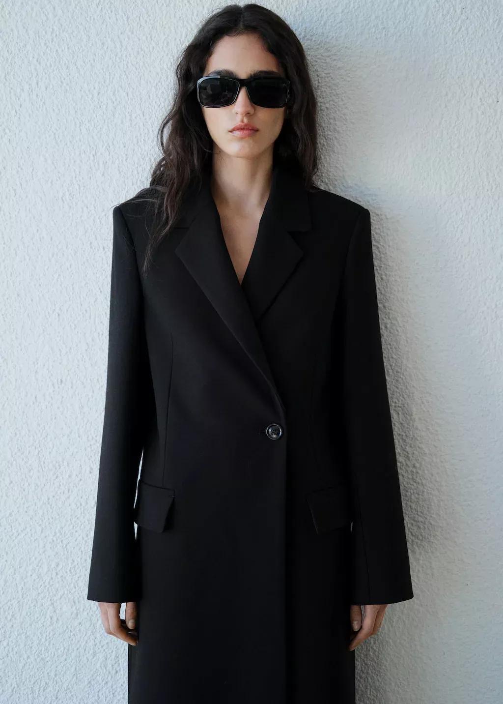 Black Plain Overcoat Long, , large image number 0