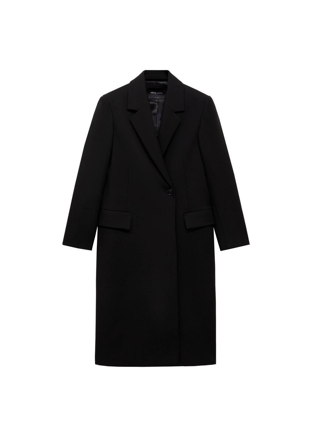 Black Plain Overcoat Long, , large image number 2