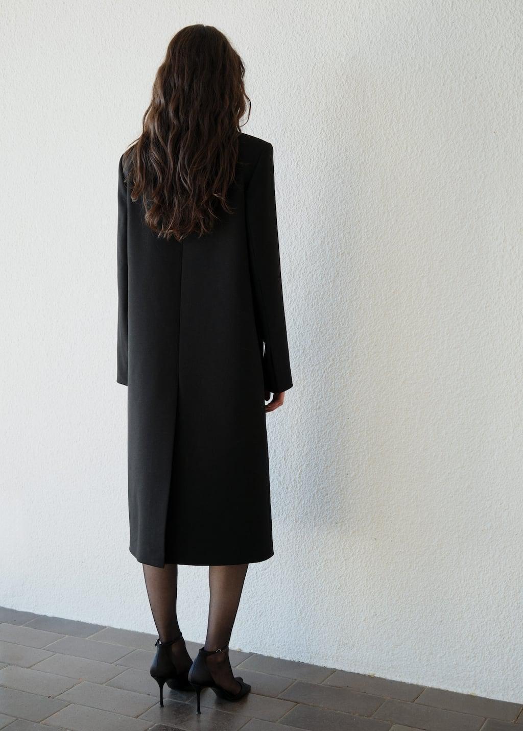Black Plain Overcoat Long, , large image number 3