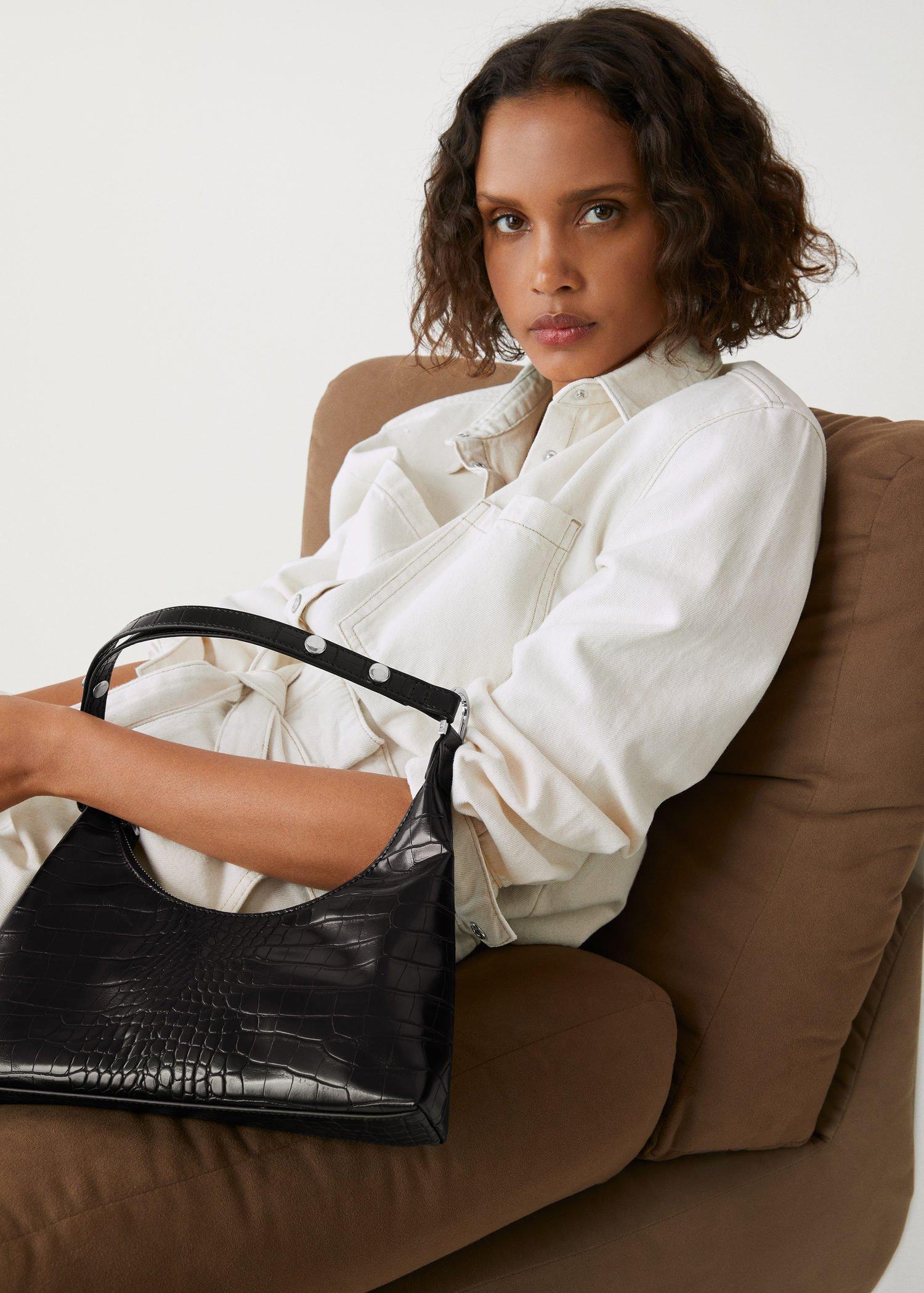 Black Croc-Effect Baguette Bag, Women, , large image number 4
