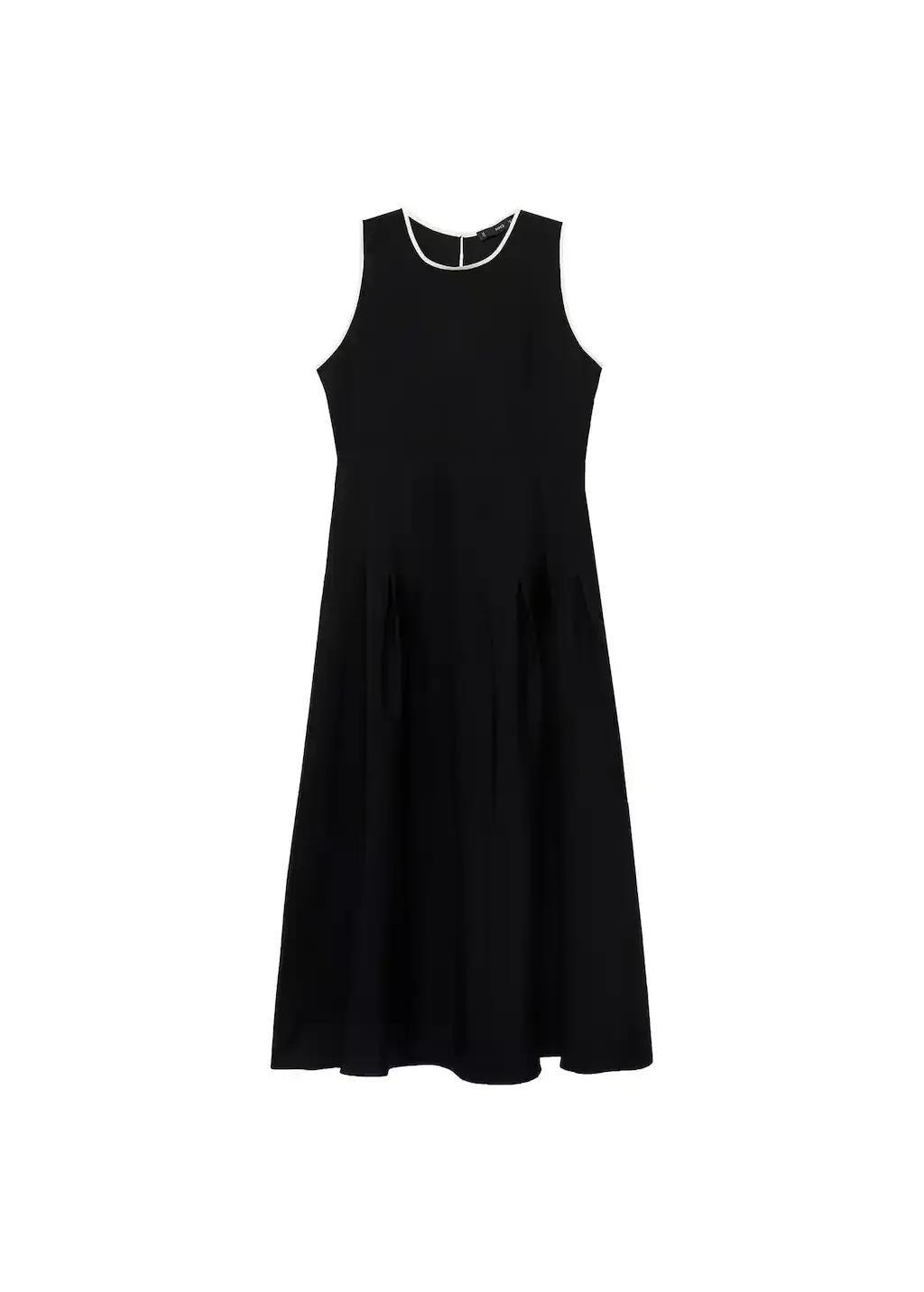 Black Flared Midi Dress With Belt, , large image number 3