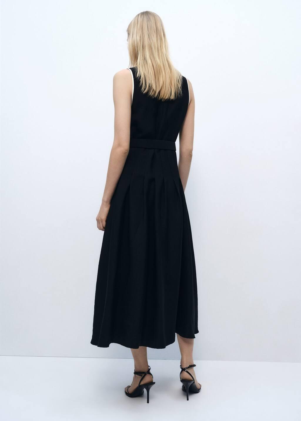 Black Flared Midi Dress With Belt, , large image number 6