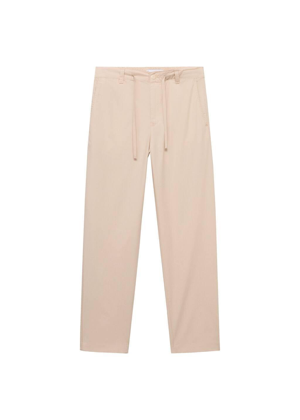 Beige Cotton Pants With Adjustable Drawstring, , large image number 2