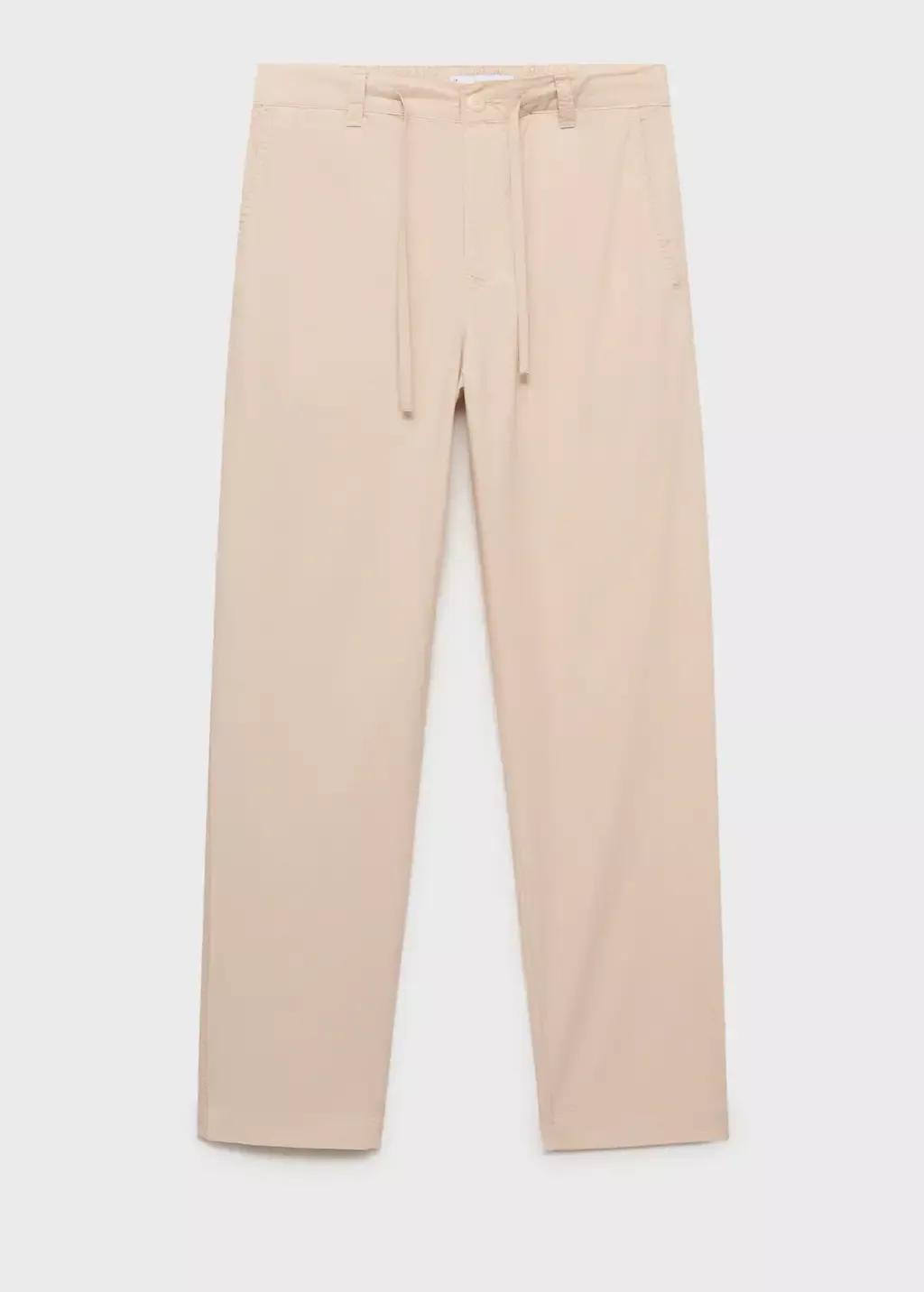 Beige Cotton Pants With Adjustable Drawstring, , large image number 4