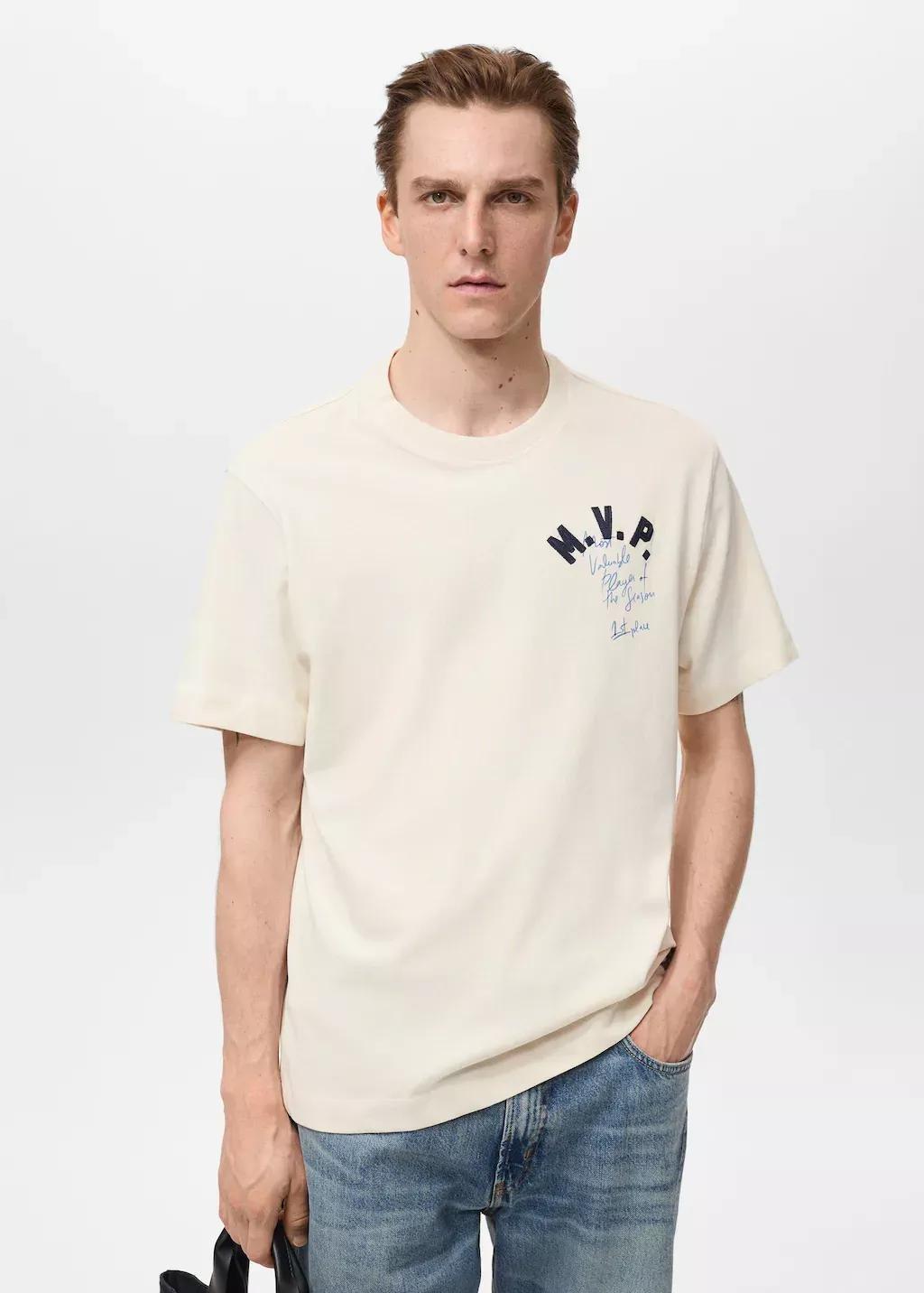 LIGHT BEIGE Embroidered cotton T-shirt, , large image number 0