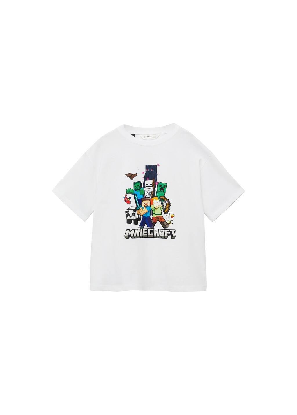White Minecraft Cotton T-Shirt, Kids Boy, , large image number 0
