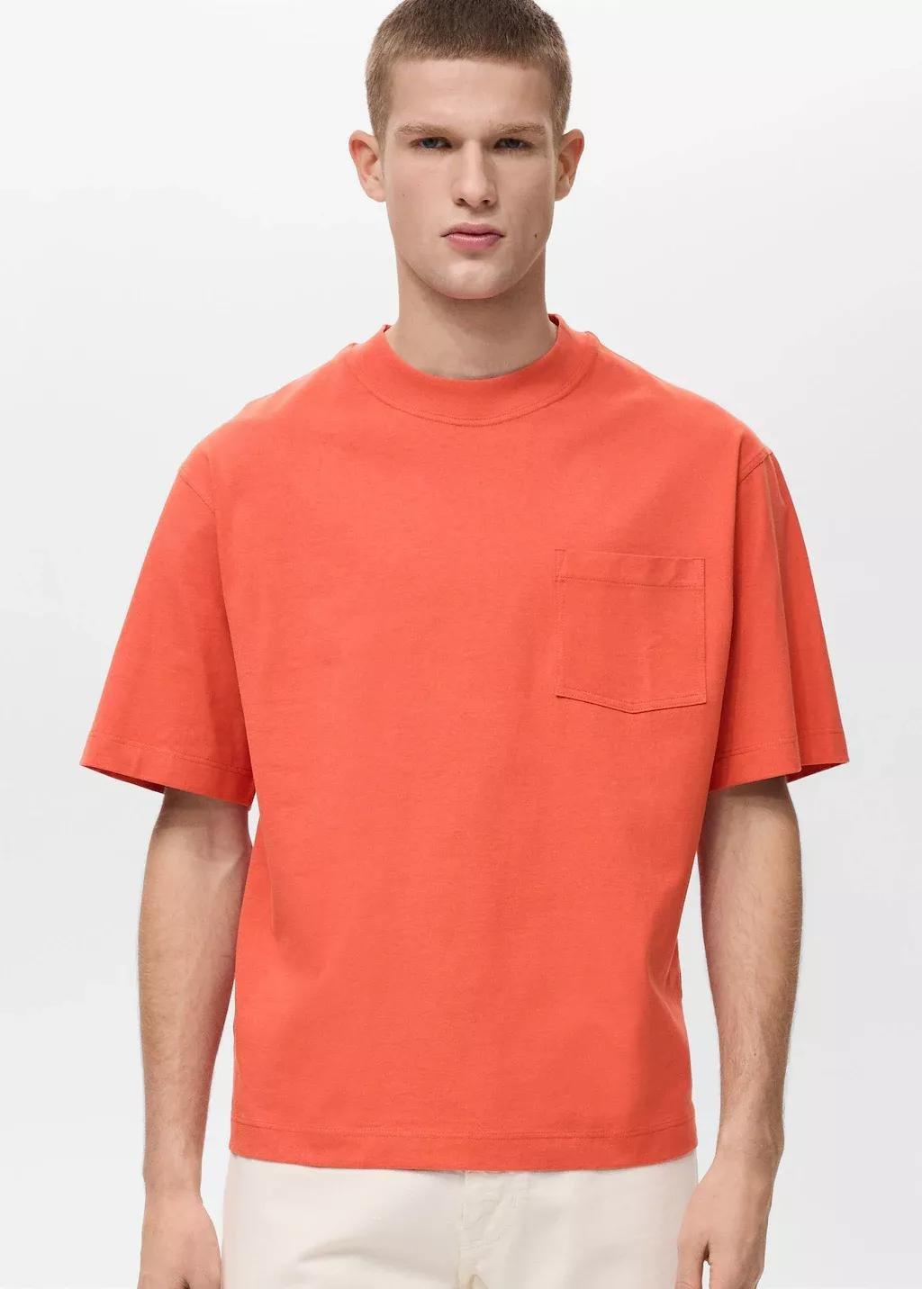 Orange T-Shirt 100% Cotton Boxy Fit Pocket, , medium