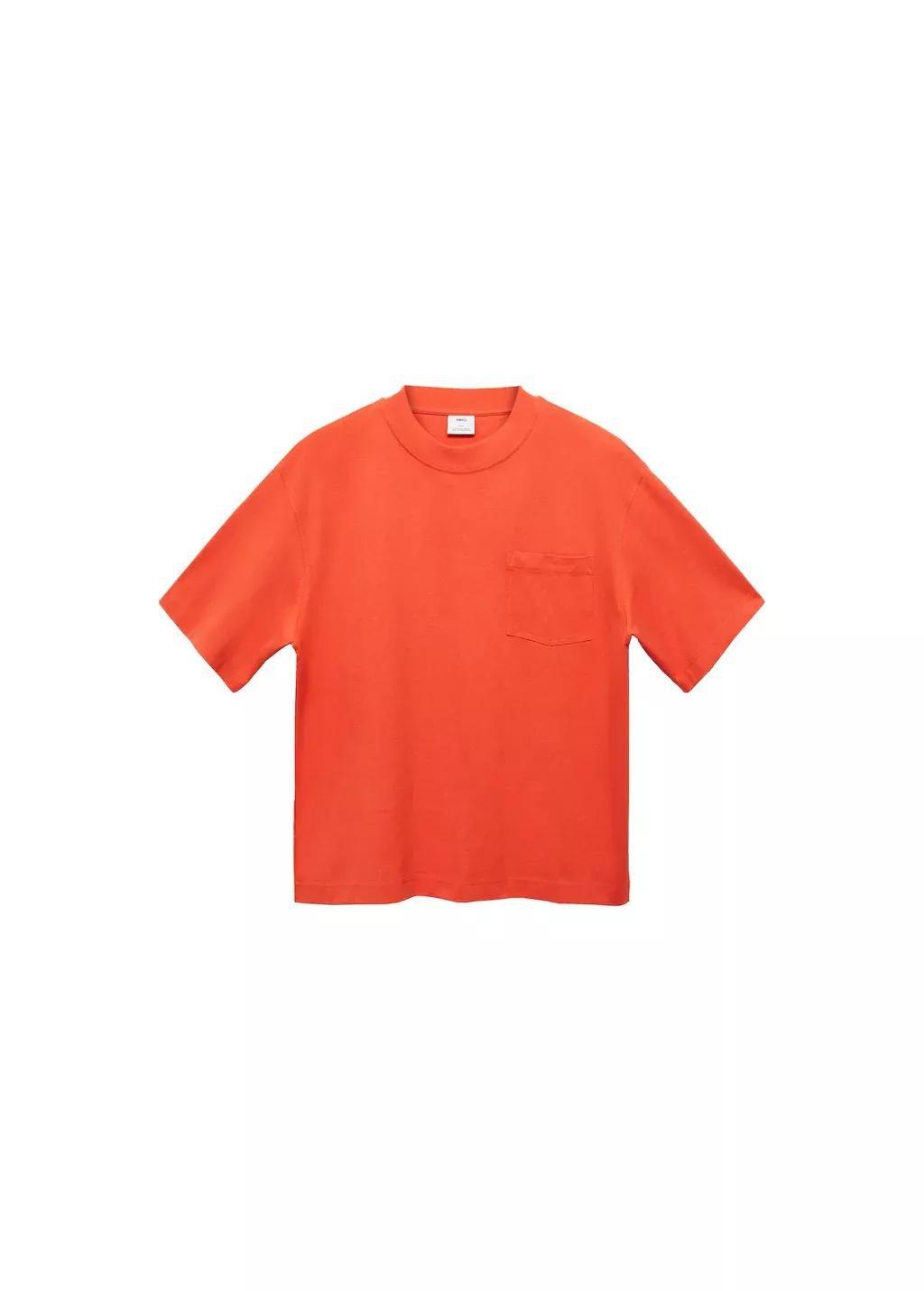 Orange T-Shirt 100% Cotton Boxy Fit Pocket, , large image number 3