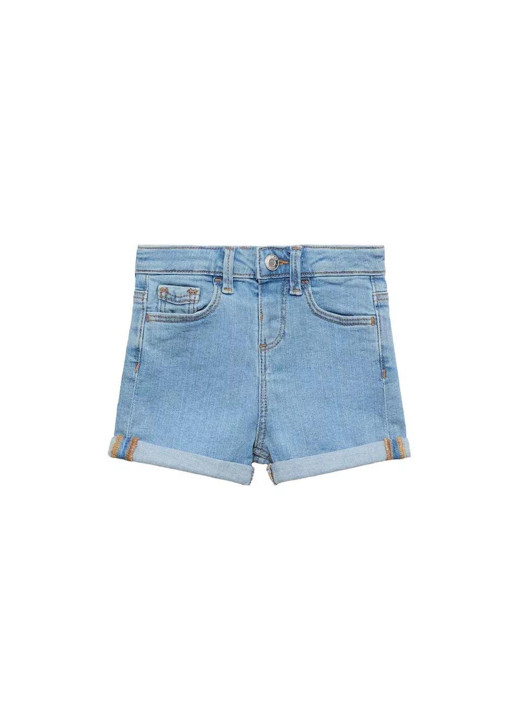 Blue Denim Shorts With Turned-Up Hem, Baby Girl, , large image number 0