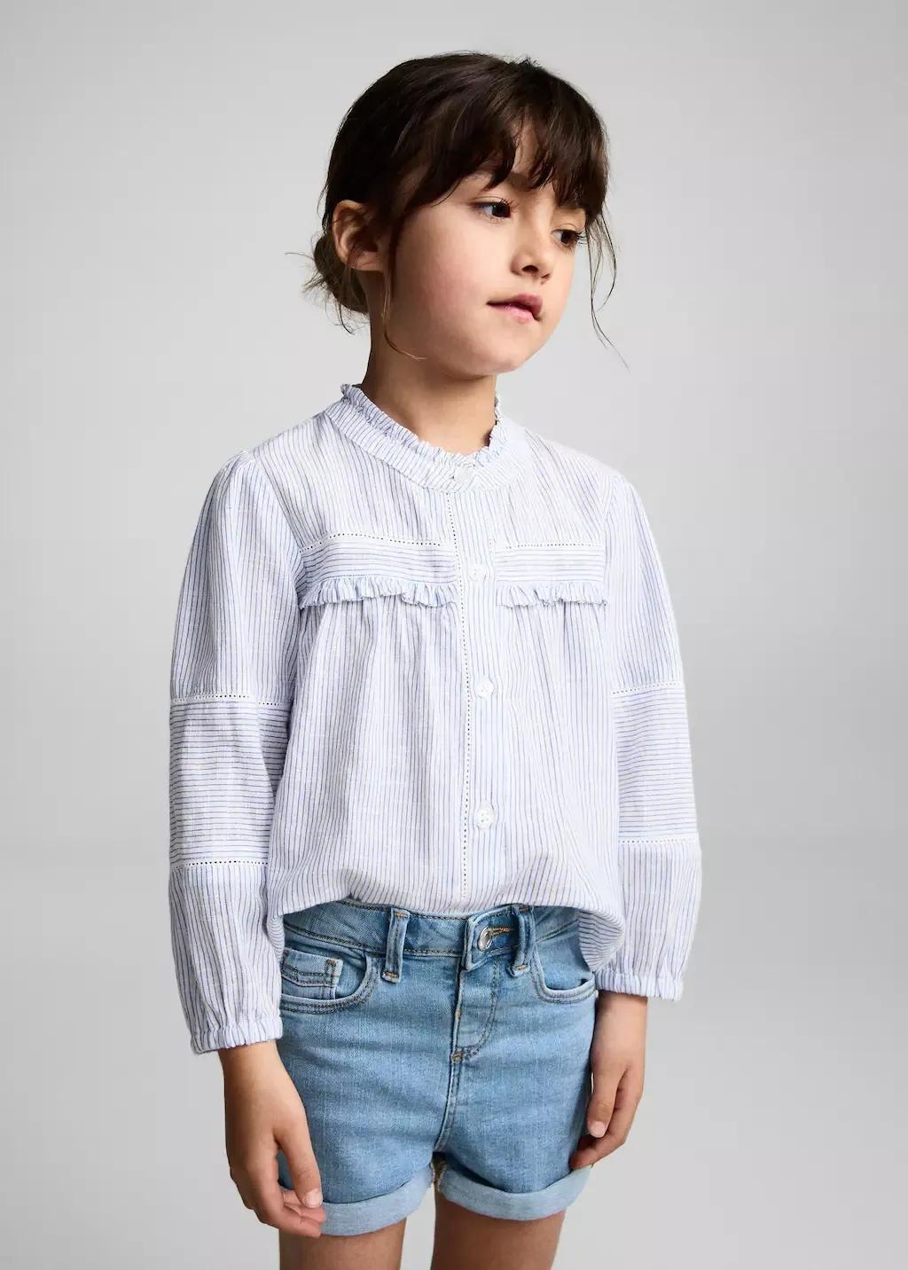 Blue Denim Shorts With Turned-Up Hem, Baby Girl, , large image number 1