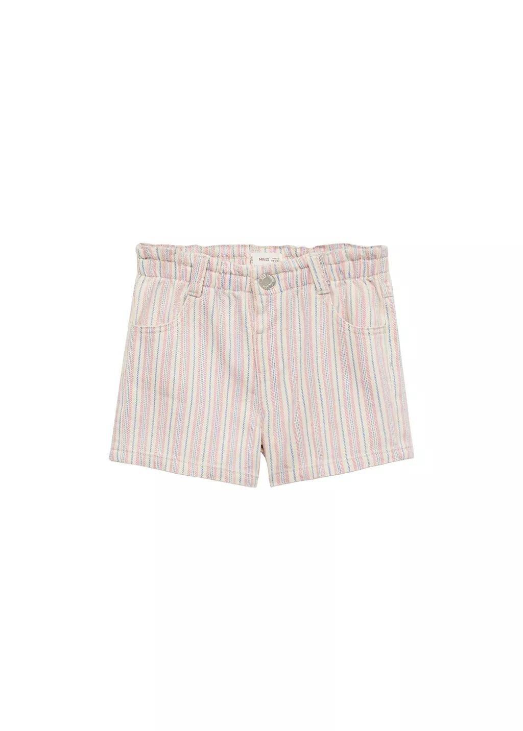 Beige Striped Denim Shorts, Baby Girl, , large image number 0