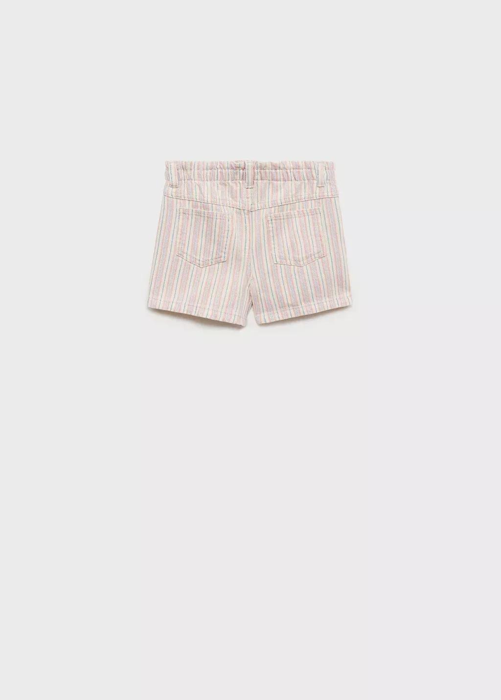 Beige Striped Denim Shorts, Baby Girl, , large image number 1