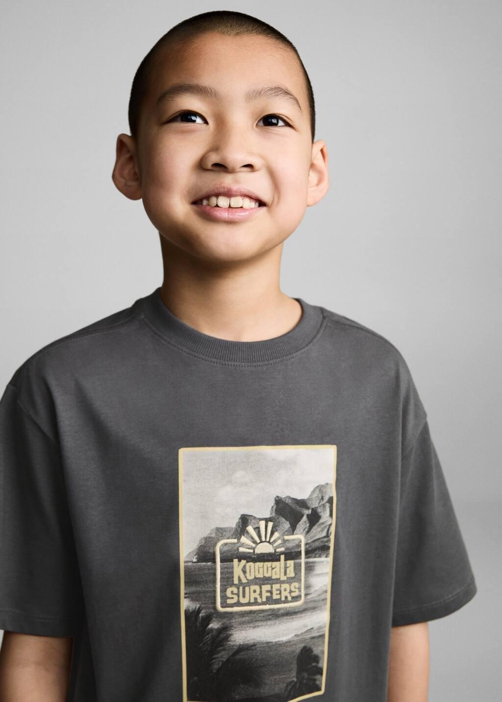 Grey Printed Cotton-Blend T-Shirt, Kids Boy, , large image number 2