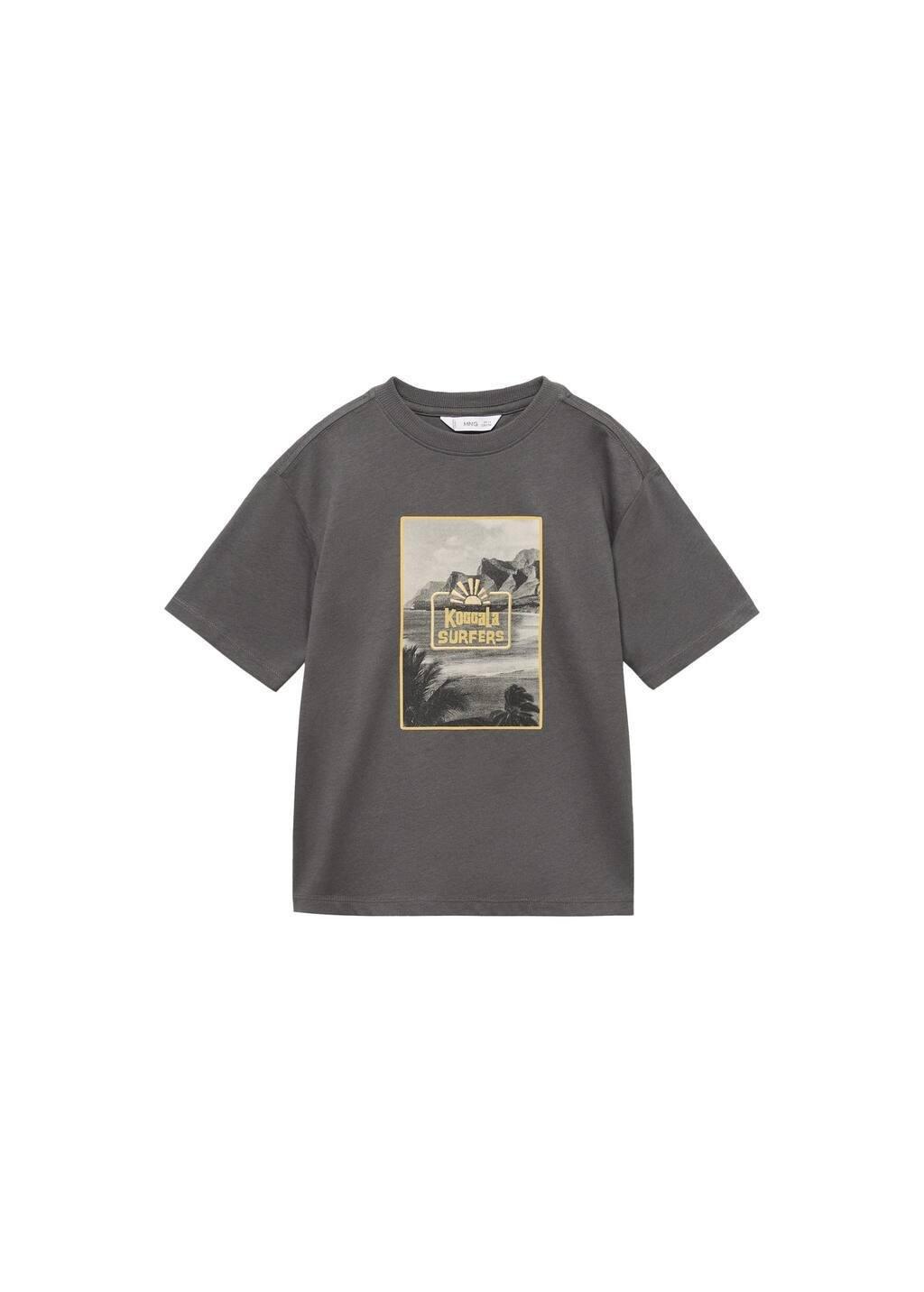 Grey Printed Cotton-Blend T-Shirt, Kids Boy, , large image number 4