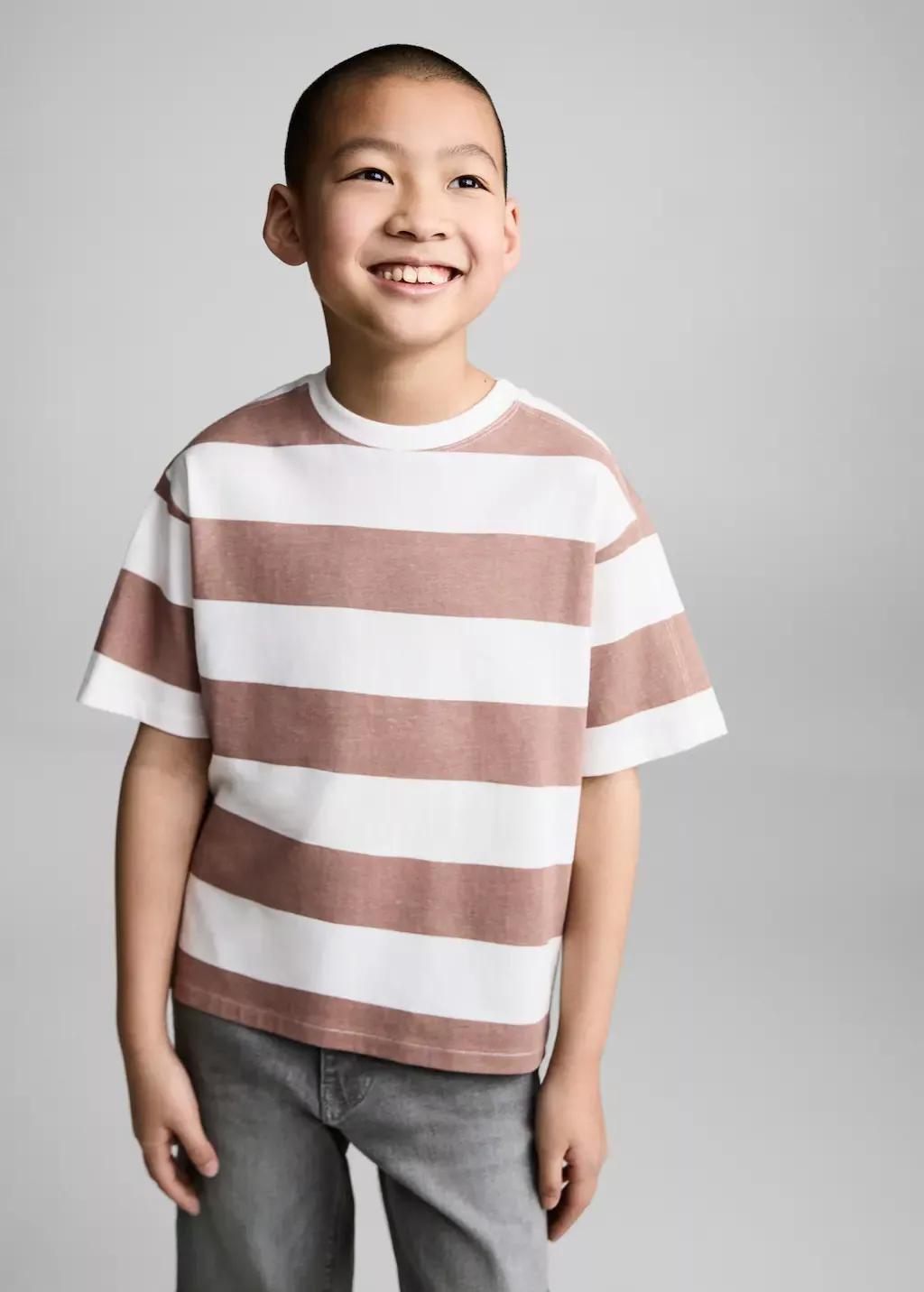 Pink Lt Pastel Striped Cotton T-Shirt, Kids Boy, , large image number 1