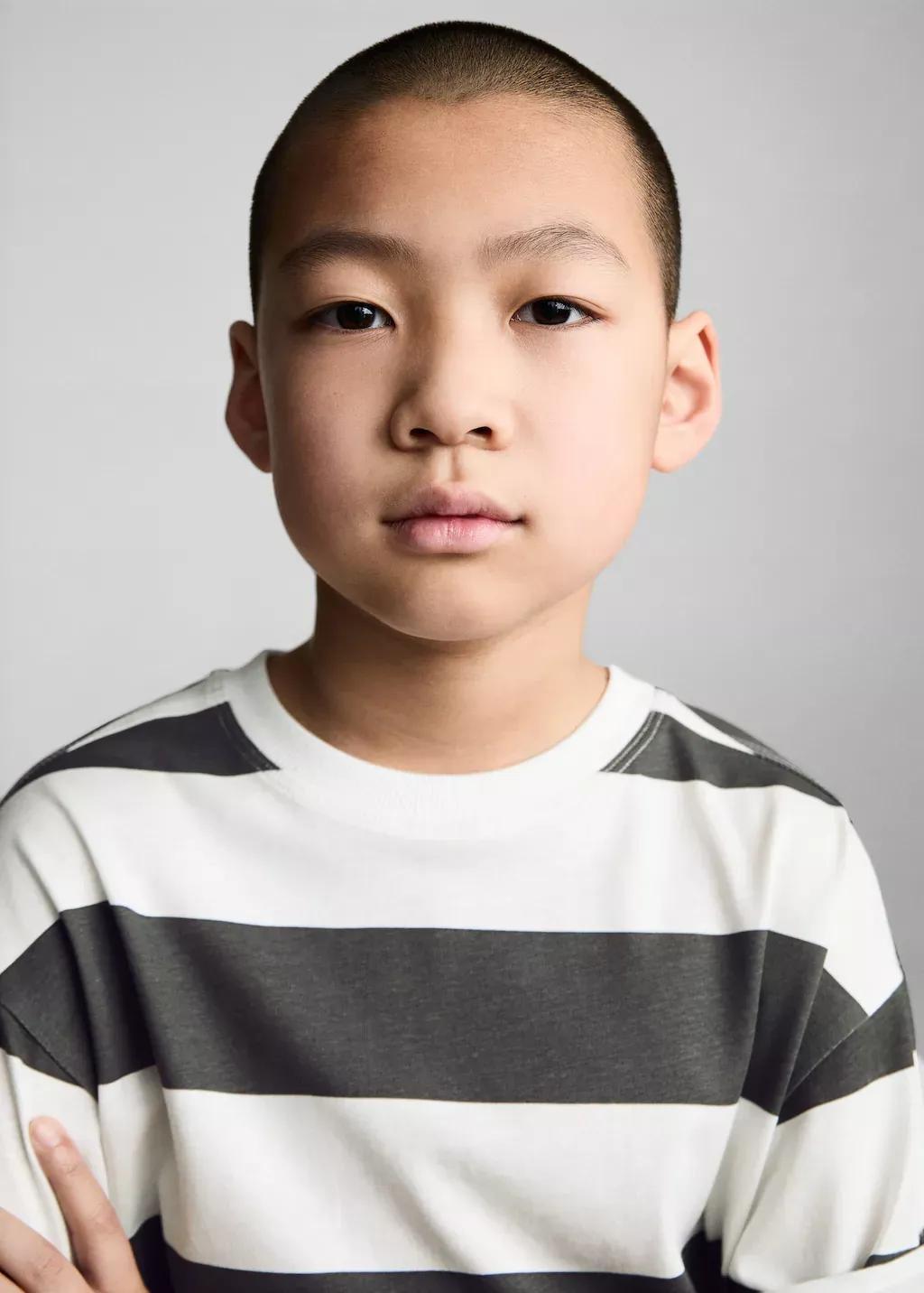 Grey Striped Cotton T-Shirt, Kids Boy, , large image number 1