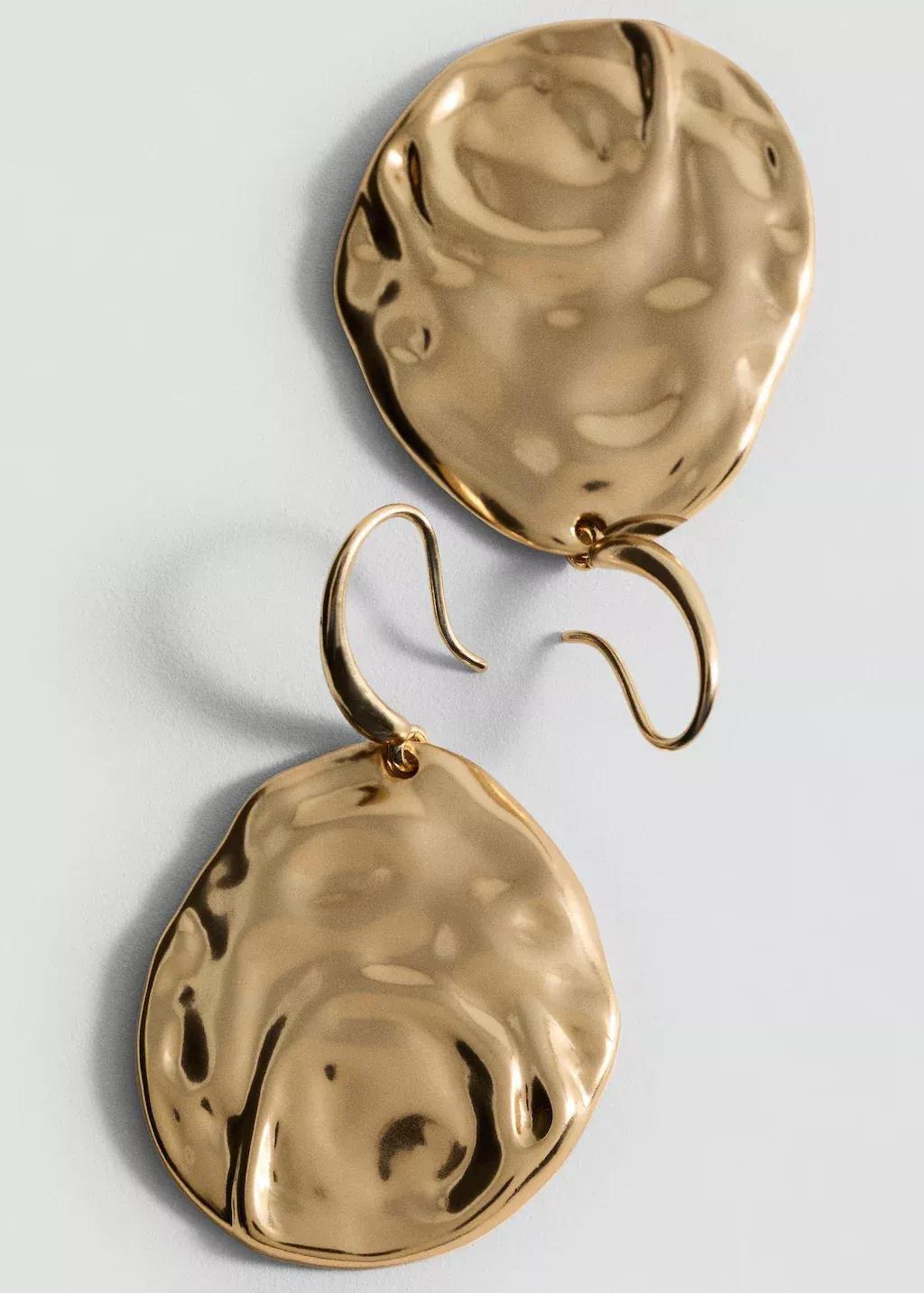 Gold Textured Coin Earrings, 0201_OR, large image number 0