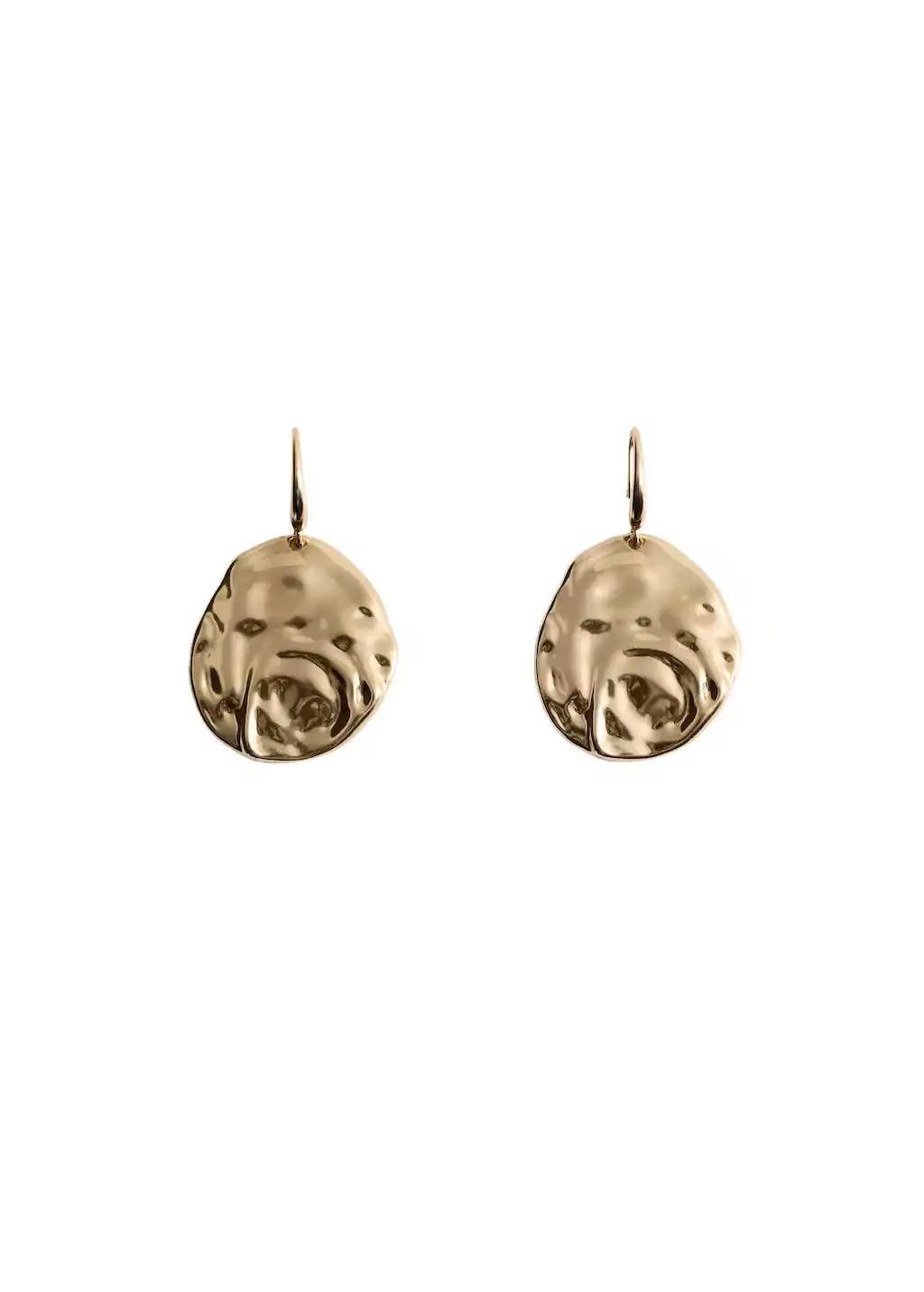 Gold Textured Coin Earrings, 0201_OR, large image number 1