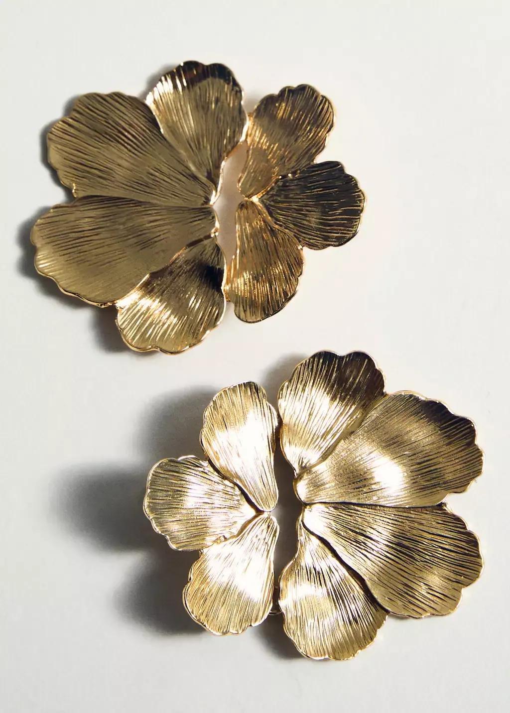 Gold Textured Flower Earrings, Gold, large image number 1