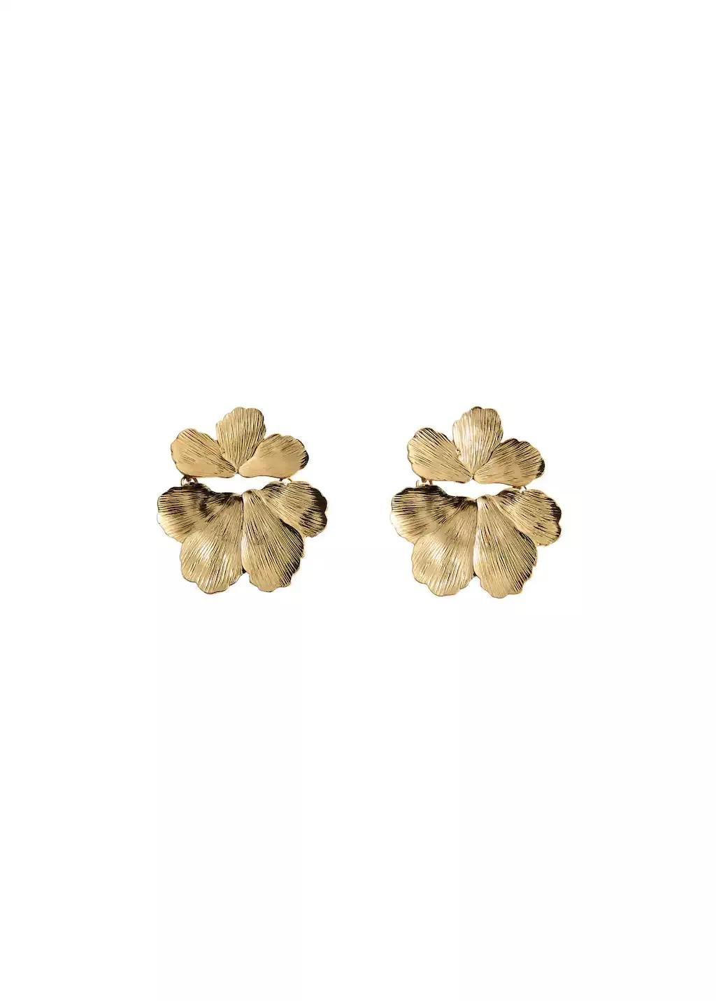 Gold Textured Flower Earrings, Gold, large image number 2
