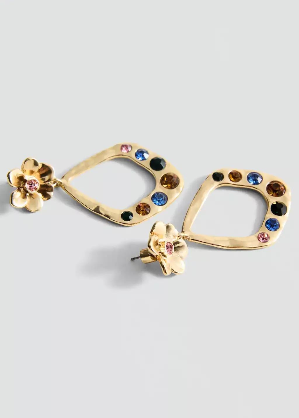 Gold Geometric Earrings With Crystals Detail, , medium
