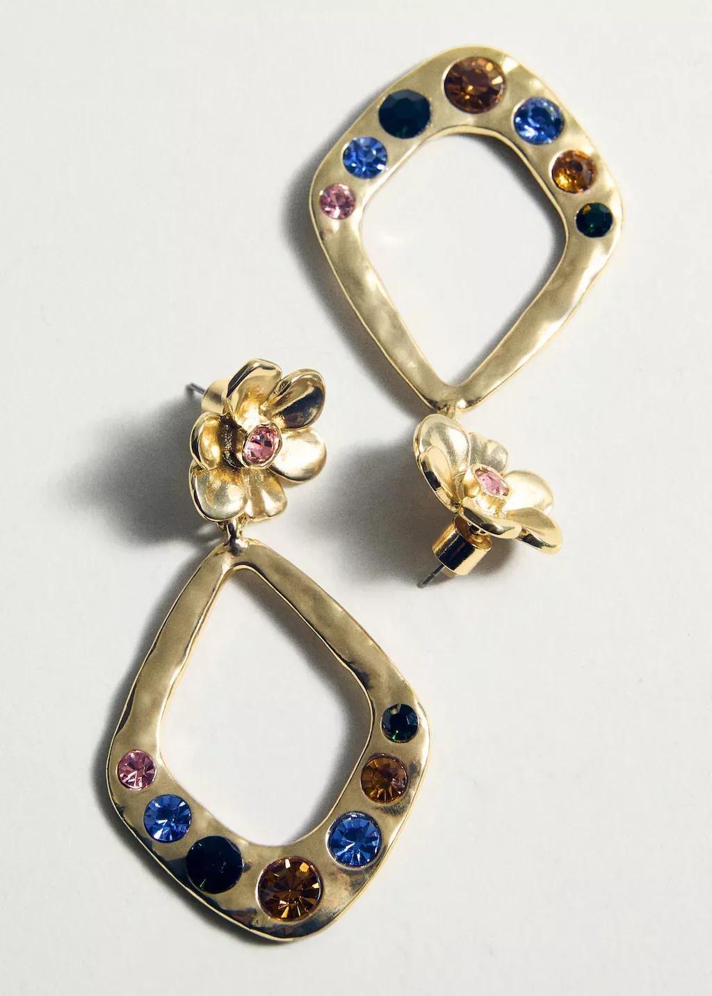 Gold Geometric Earrings With Crystals Detail, 0201_OR, large image number 1