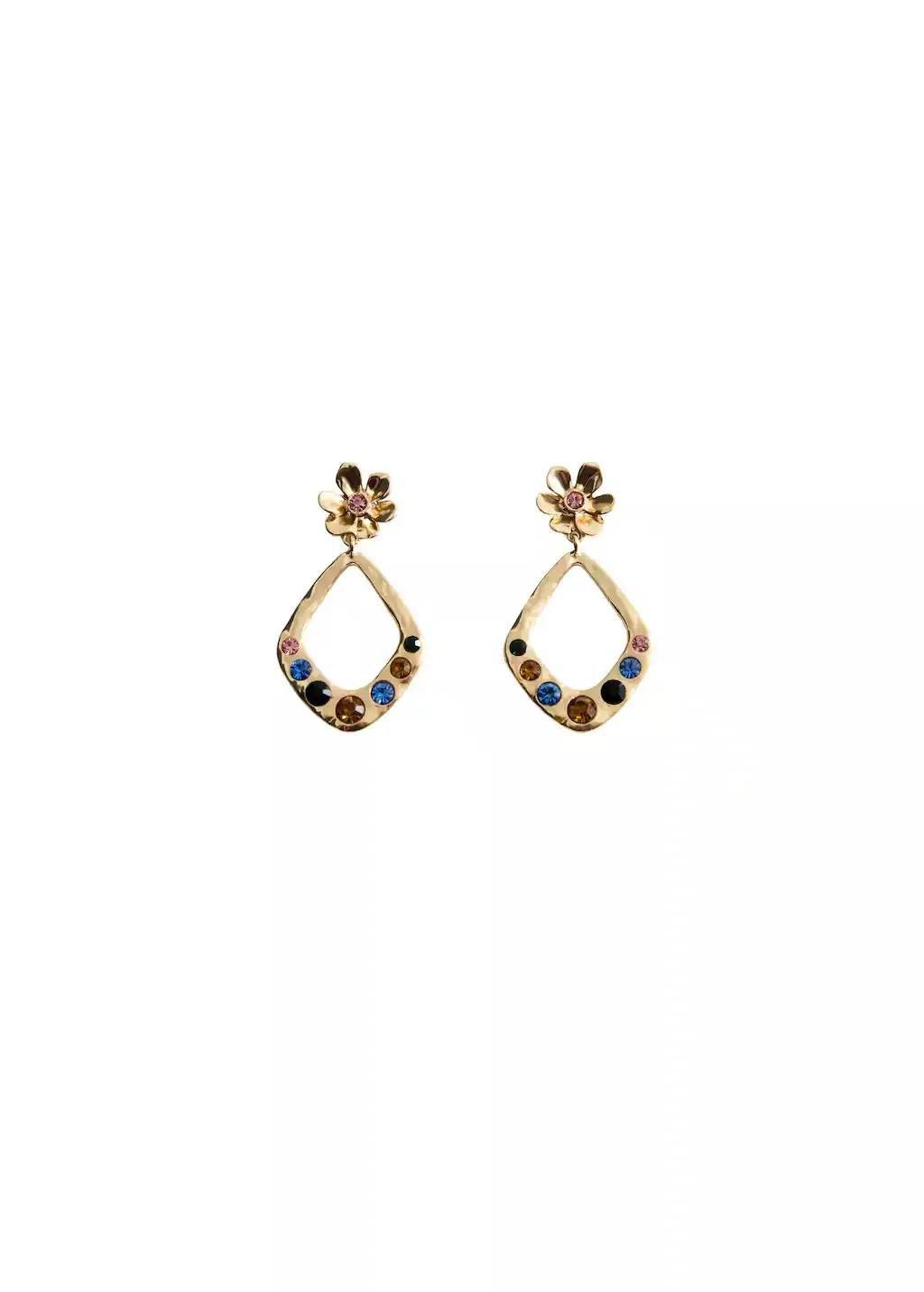 Gold Geometric Earrings With Crystals Detail, 0201_OR, large image number 2