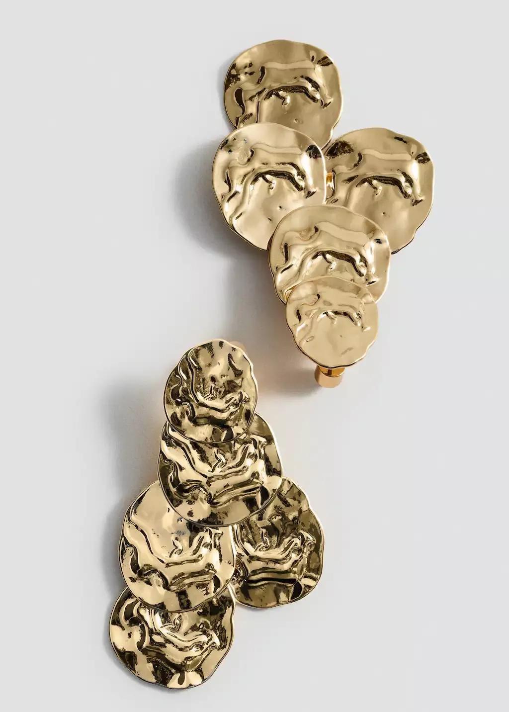 Gold Textured Coin Pendant Earrings, 0201_OR, large image number 0