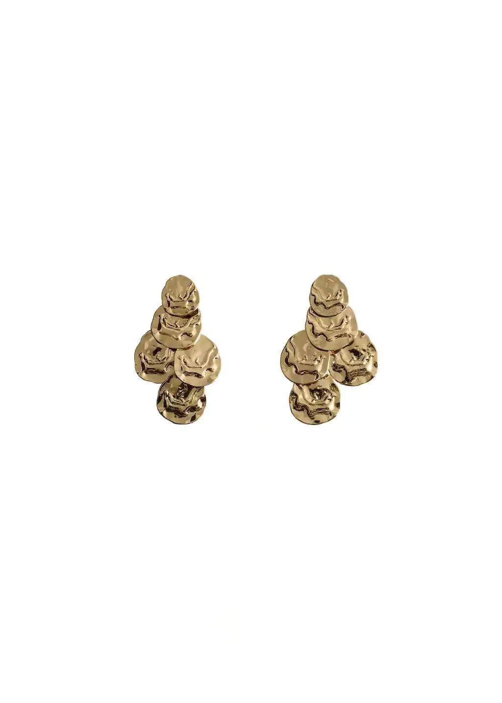 Gold Textured Coin Pendant Earrings, 0201_OR, large image number 1