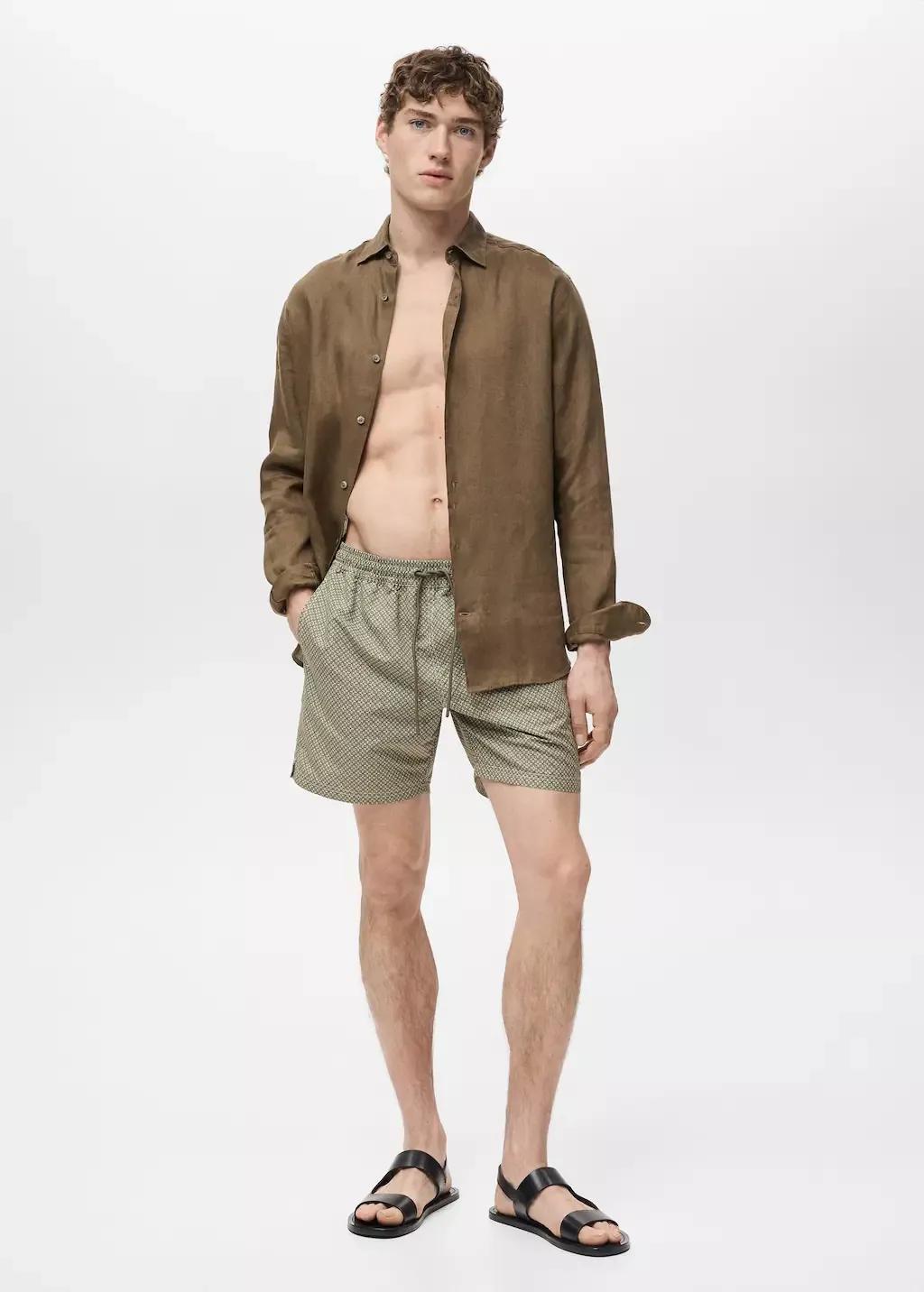 BEIGE - KHAKI Geometric-print swimsuit, , large image number 4