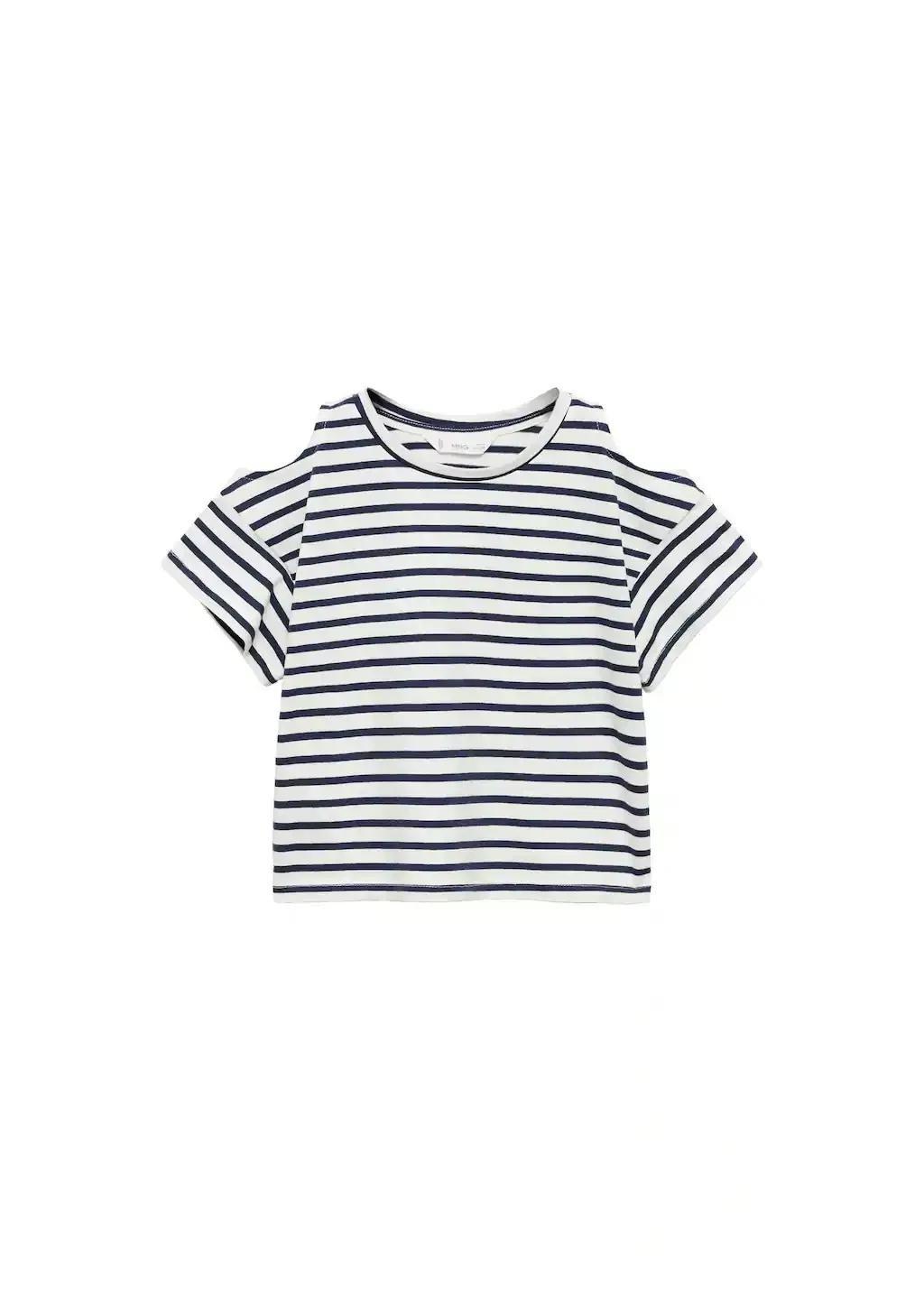 Navy Cotton T-Shirt With Shoulder Opening, Kids Girl, , large image number 3