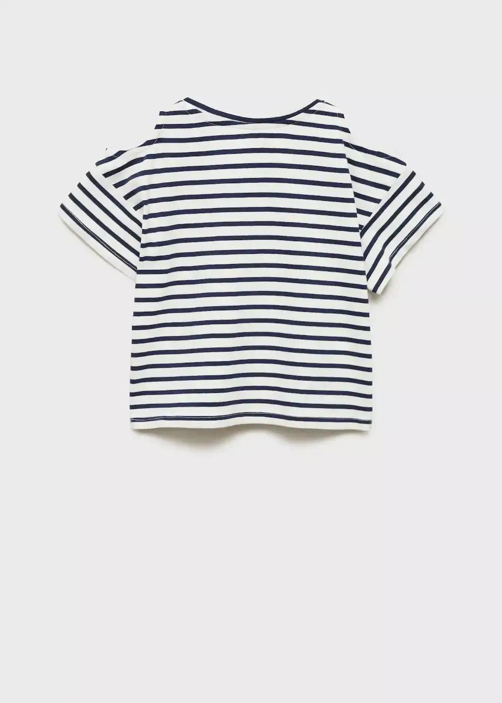 Navy Cotton T-Shirt With Shoulder Opening, Kids Girl, , large image number 4