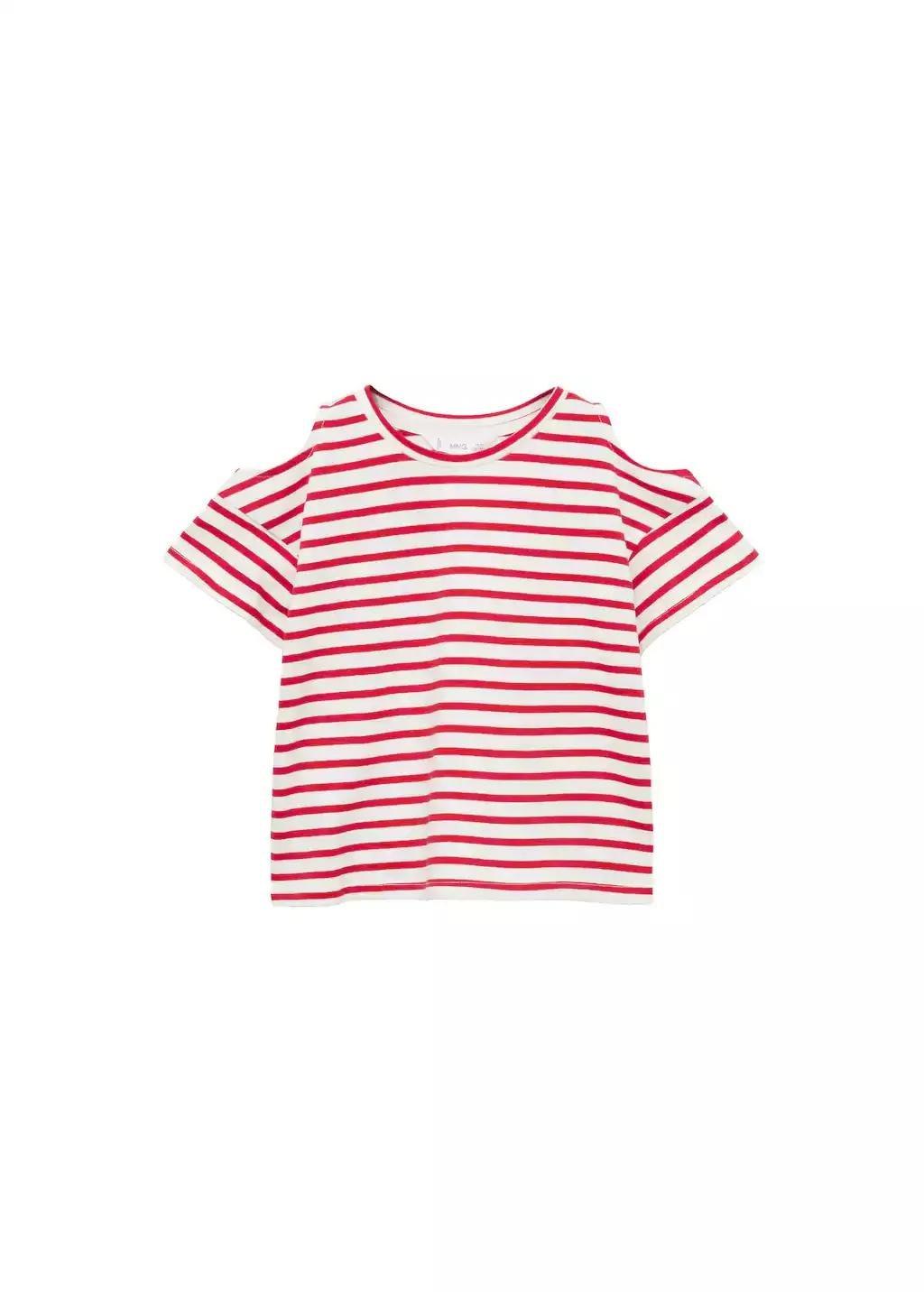 Red Cotton T-Shirt With Shoulder Opening, Kids Girl, , large image number 0