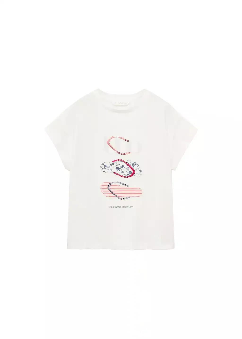 NATURAL WHITE Embroidered printed T-shirt, Kids Girl, , large image number 3