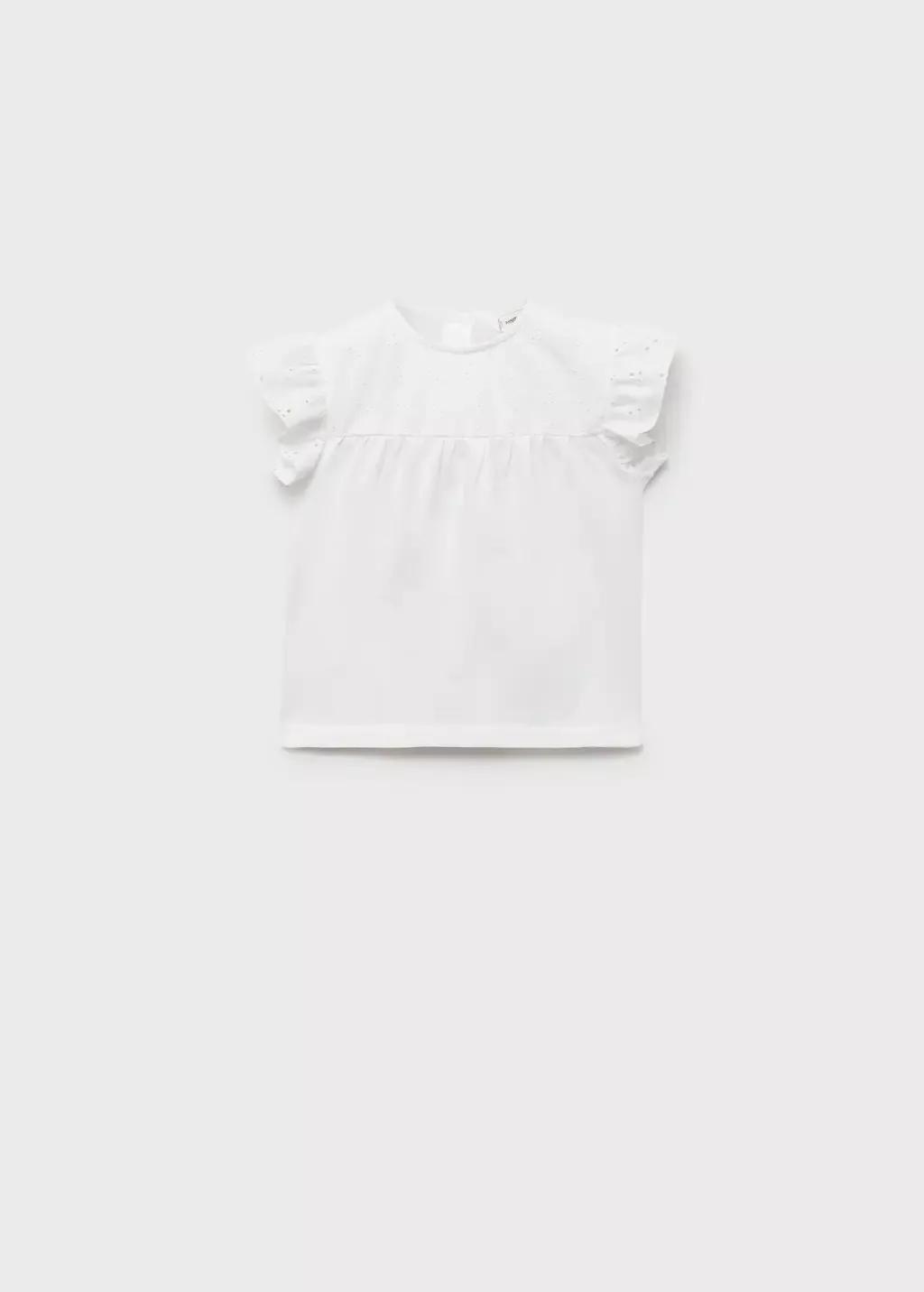 White Openwork Details T-Shirt, Baby Girl, , large image number 0
