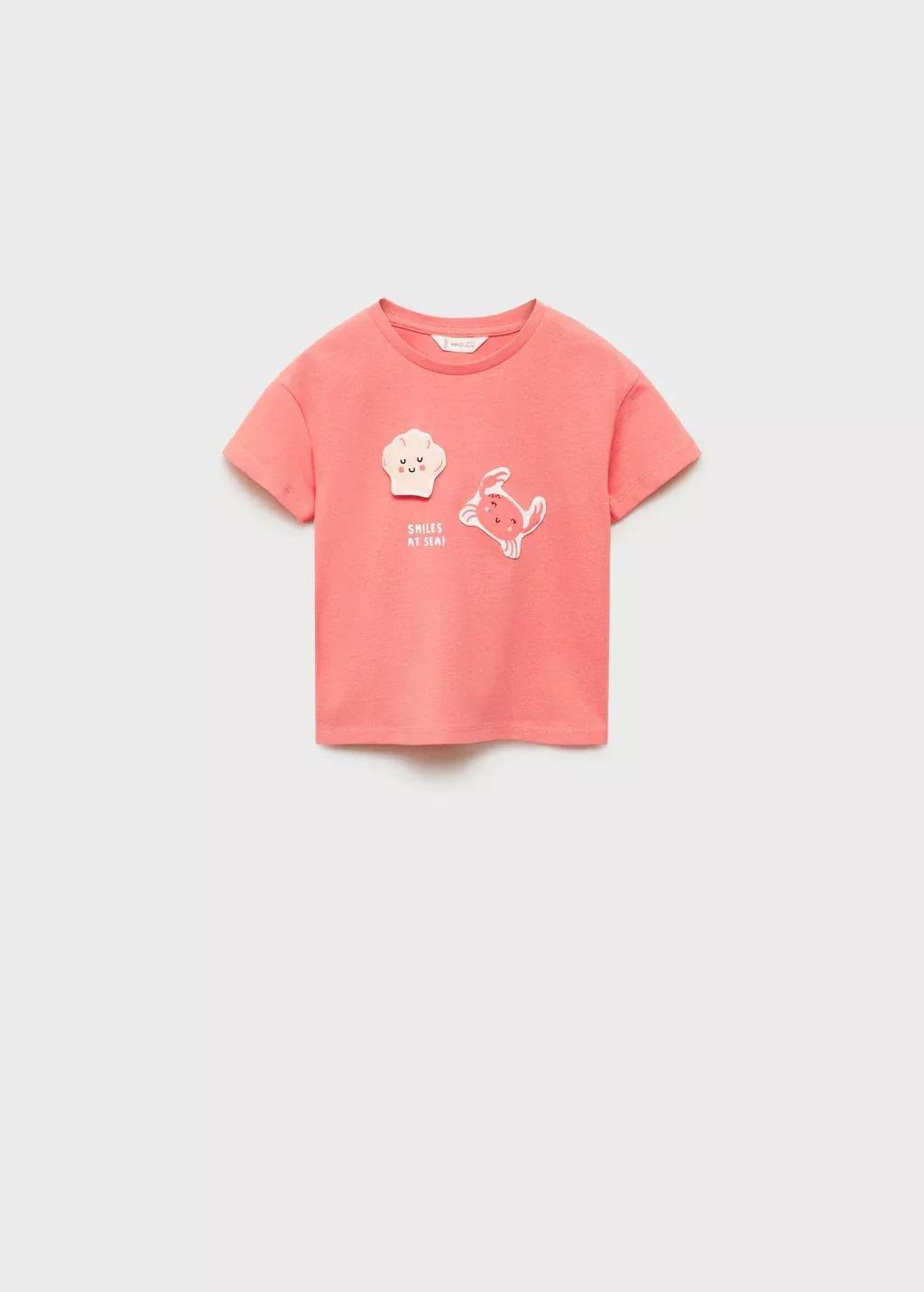Red Embossed Cotton T-Shirt, Baby Girl, , large image number 0