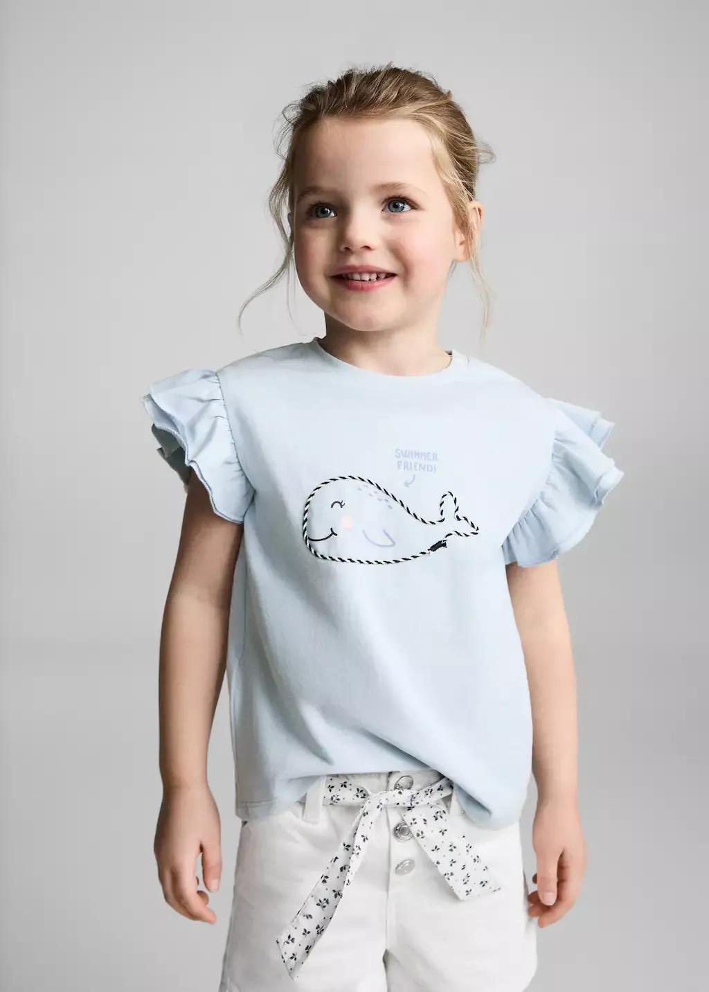Blue Lt Pastel Ruffles Embroidered T-Shirt, Baby Girl, , large image number 0