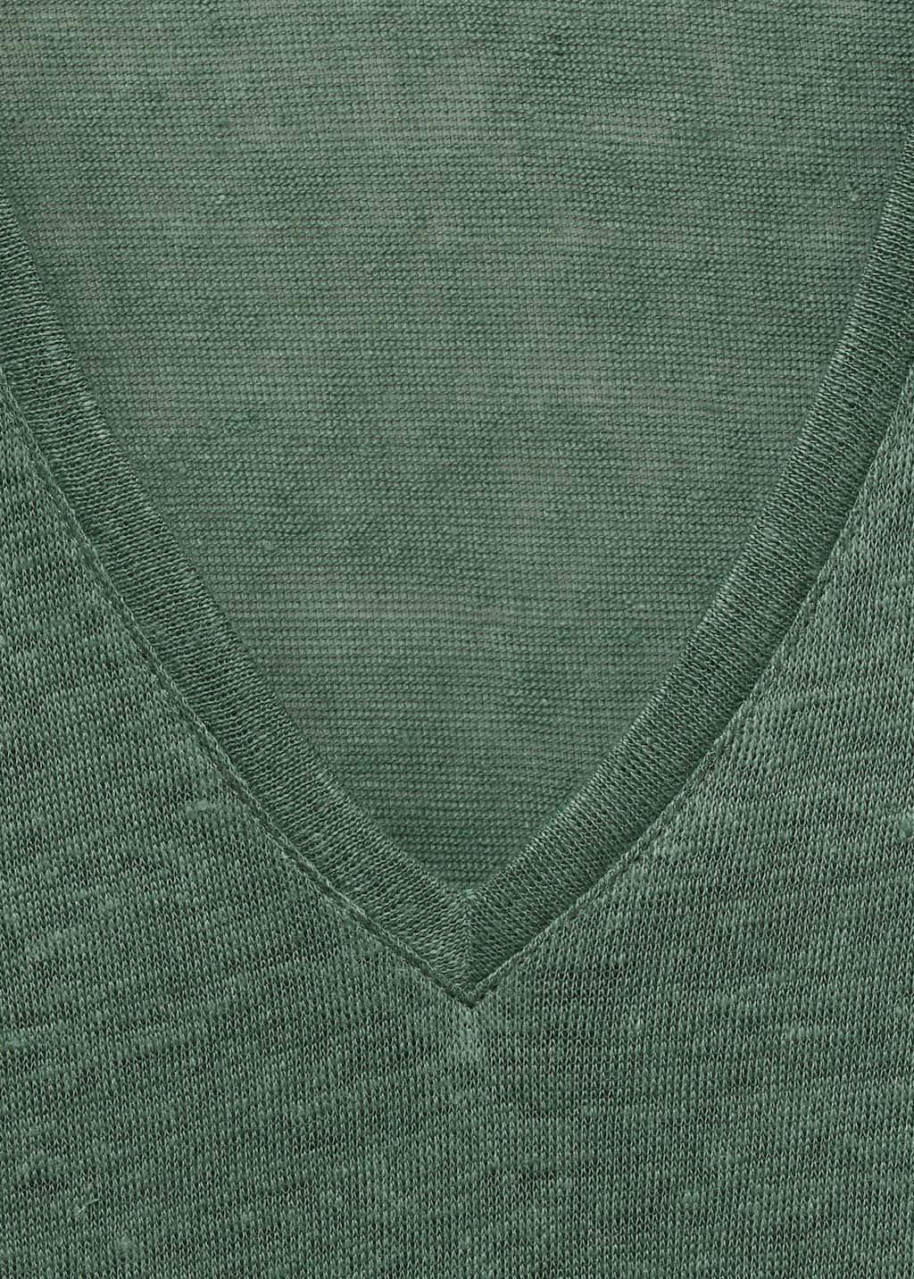 Green V-Neck Linen T-Shirt, , large image number 6